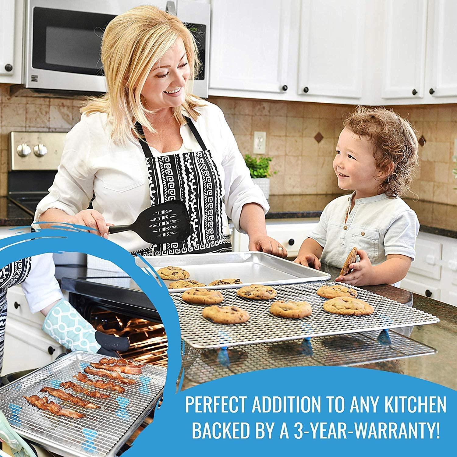 Baking Sheet with Wire Rack Set - Exclusive Silicone Feet Prevent Scratches - Bacon Rack for Oven - Aluminum Half Sheet Pans for Cooking with Stainless Steel Wire Baking Rack for Oven C