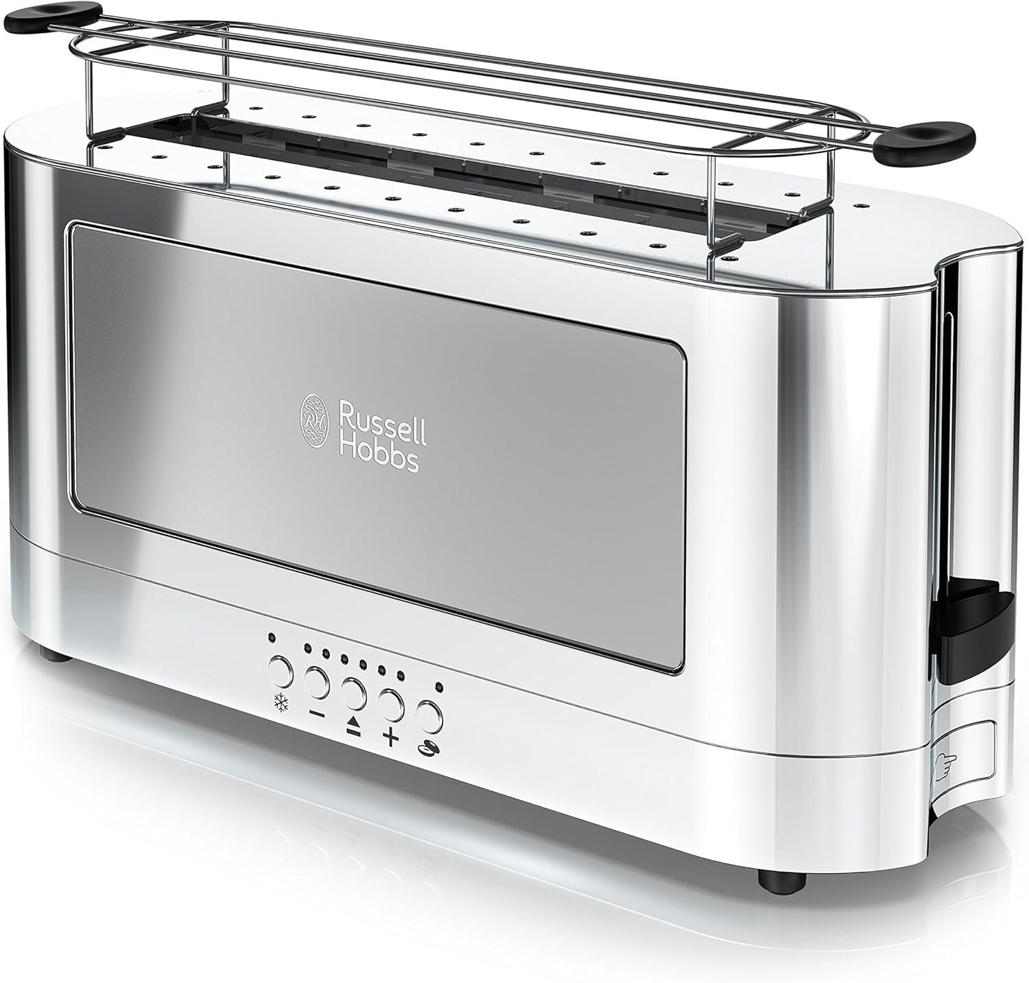 Russell Hobbs TRL9300GYR 2-Slice Glass Accent Long Toaster, Silver & Stainless Steel