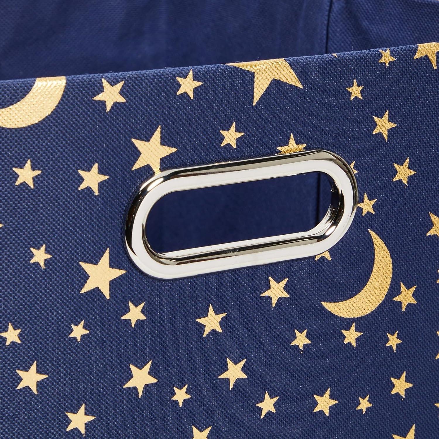 Okuna Outpost 4 Pack Star Storage Cubes, Collapsible Foldable Fabric Organizer Baskets for Clothes, Toys, Gold Moons and Stars, 11 In