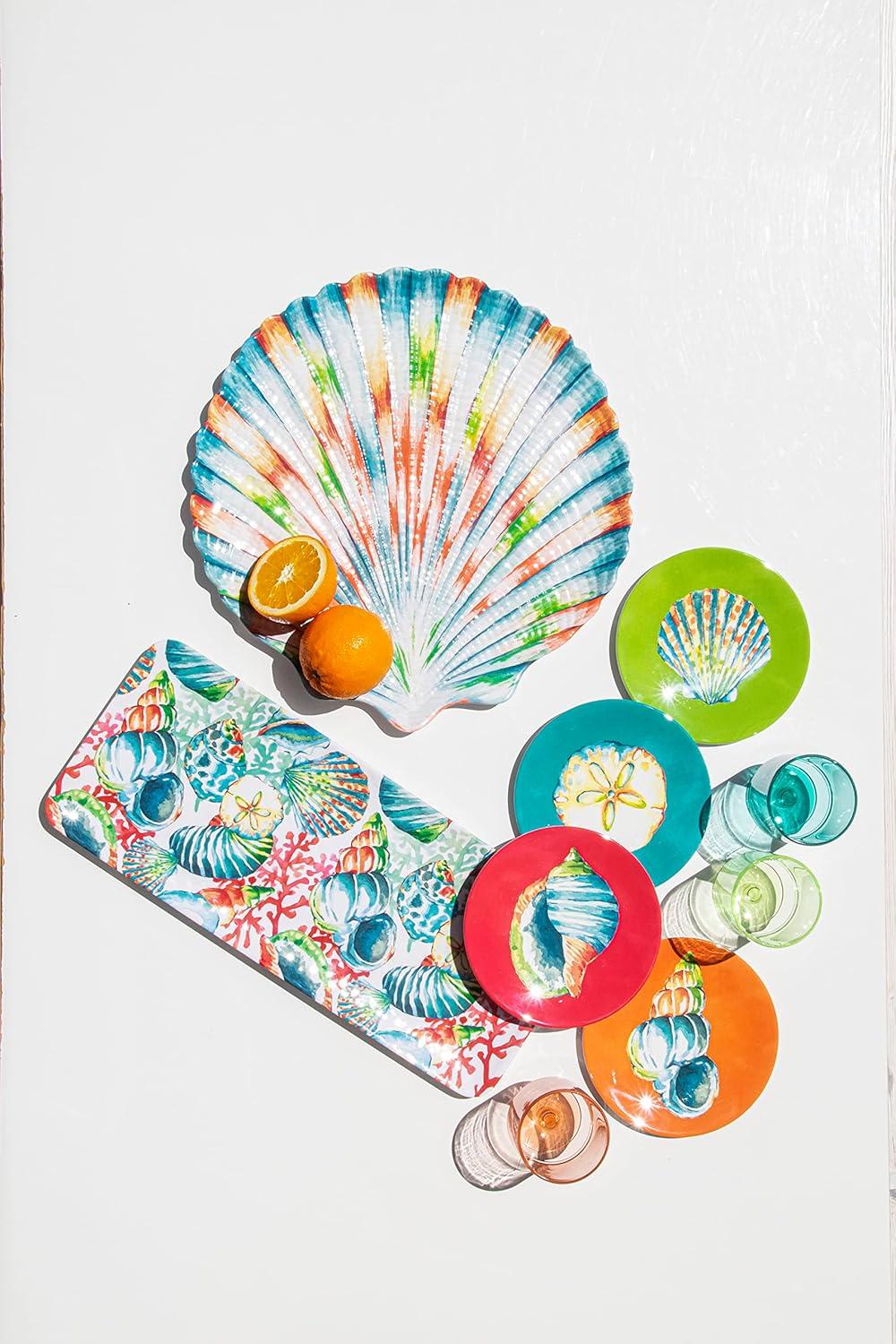 TarHong Sandbar Brights Ocean Themed Set of 4 Assorted Appetizer Plates, 6.8”, Pure Melamine, Shatterproof, Indoor/Outdoor
