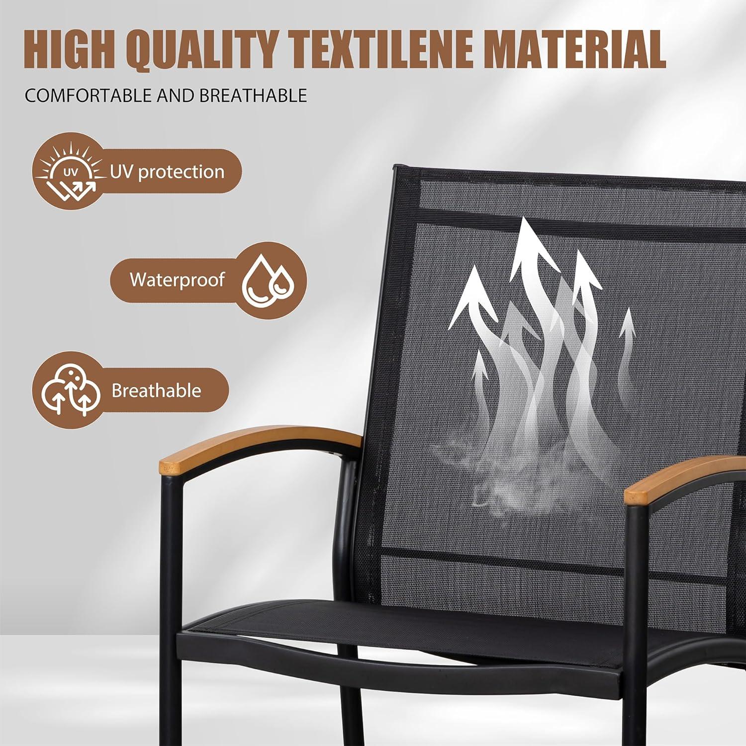 3 Piece Outdoor Rocking Bistro Set, Textilene Fabric Small Patio Furniture Set, Front Porch Rocker Chairs Conversation Set with Table for Lawn, Garden, Balcony, Poolside (Light Gray)