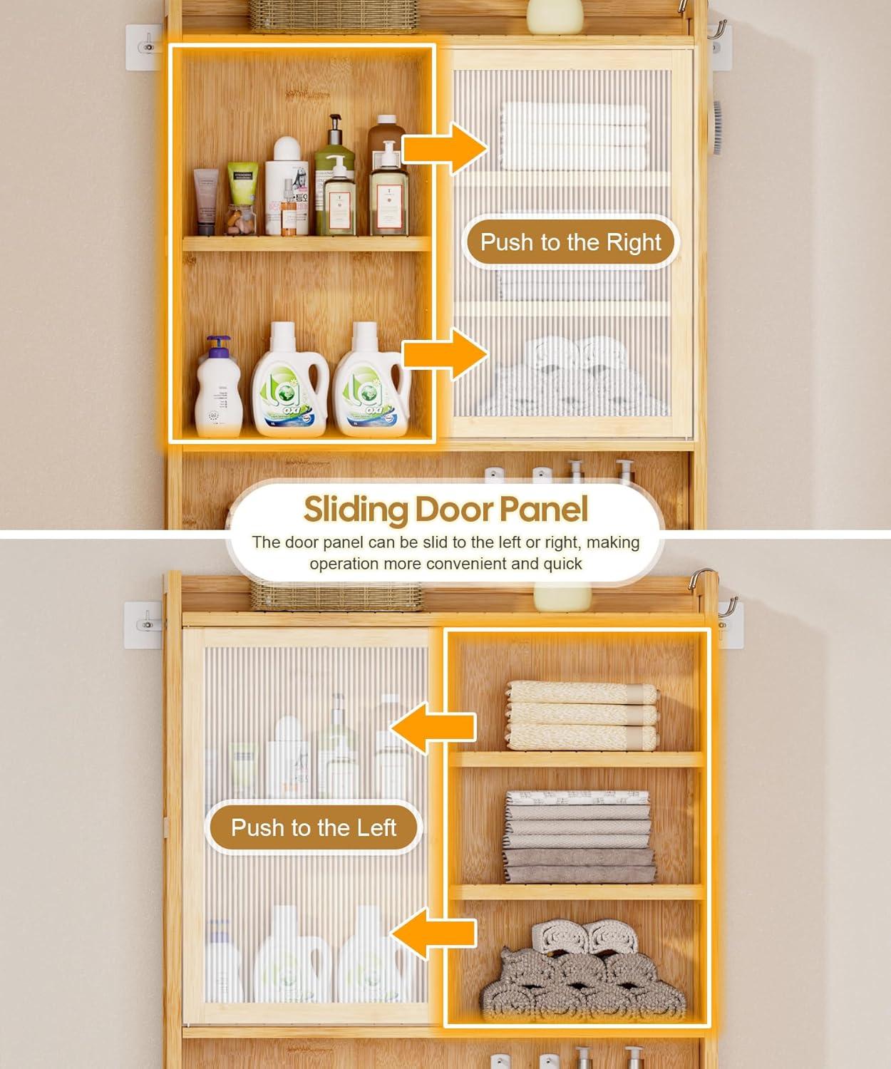 Latitude Run® Over The Toilet Storage Cabinet With Acrylic Door Panel And Paper Towel Drawer, Bamboo Space Saver Shelf, Bathroom Organizer Rack