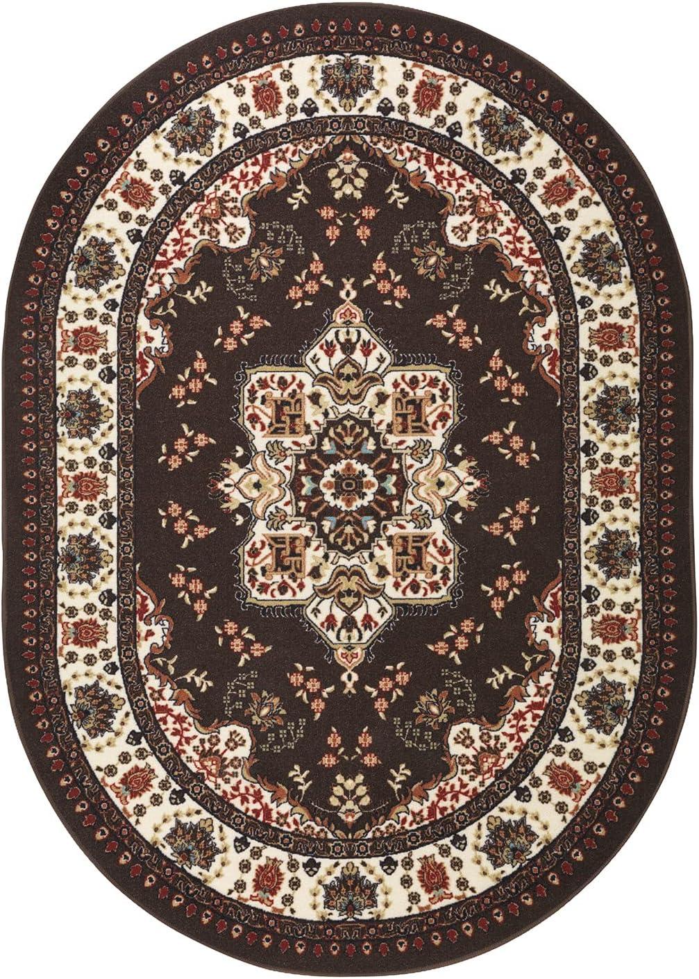 Antep Rugs Alfombras Oriental Traditional 5x7 Non-Skid (Non-Slip) Low Profile Pile Rubber Backing Indoor Area Rugs (Brown, 5' x 7' Oval)