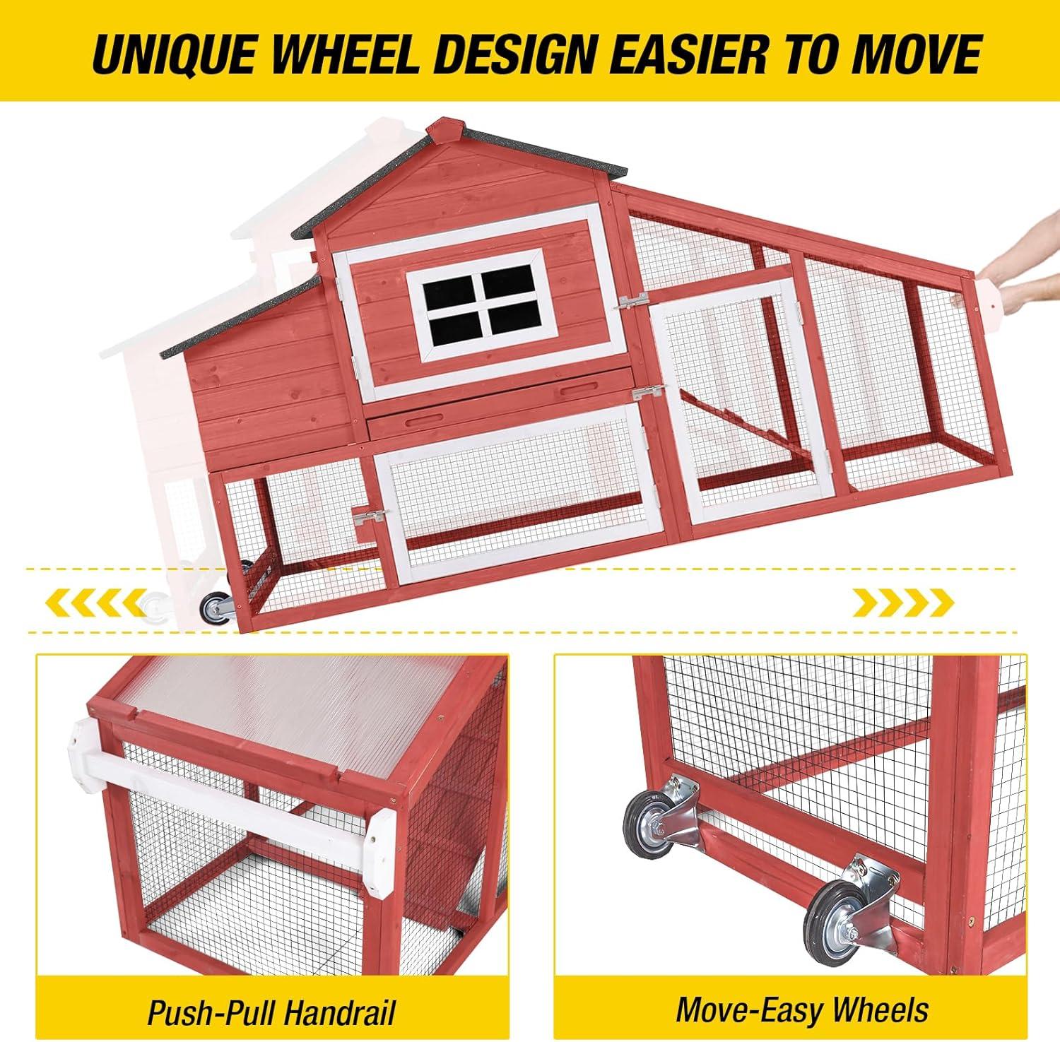 Aivituvin-AIR23-R Wooden Chicken Coop Red 67.3"(L)x26"(W)x39.4"(H)