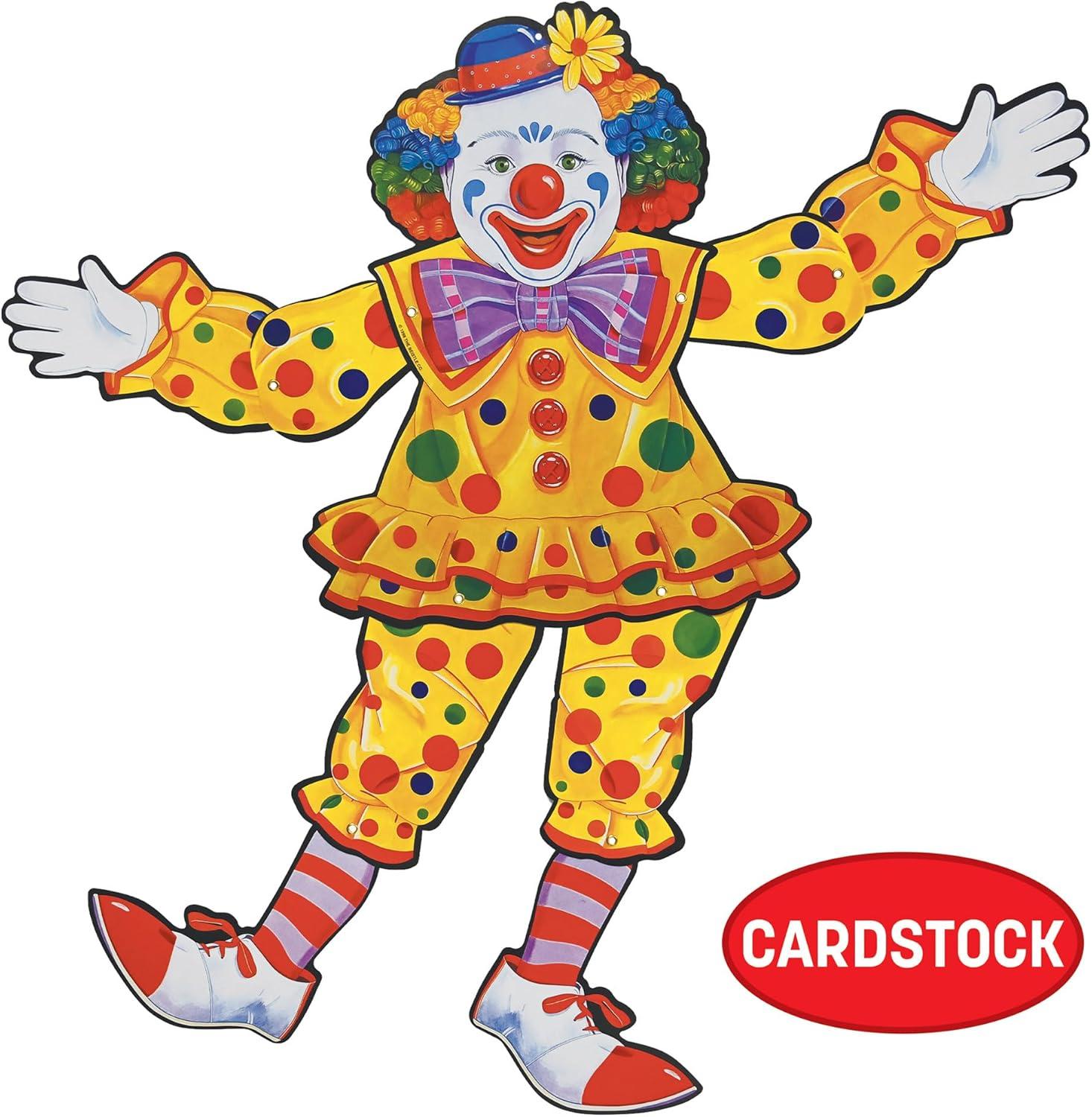 Colorful 30" Cardstock Circus Clown Wall Decoration
