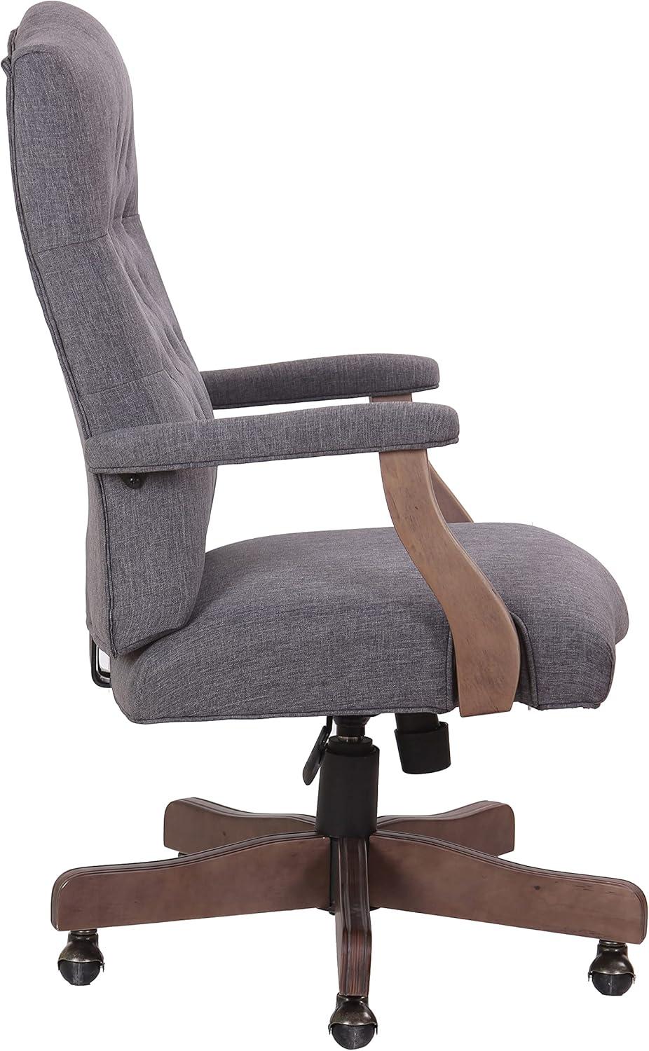 Traditional Executive Chair Slate Gray - Boss Office Products: Driftwood Base, Brass Castors, Pneumatic Lift