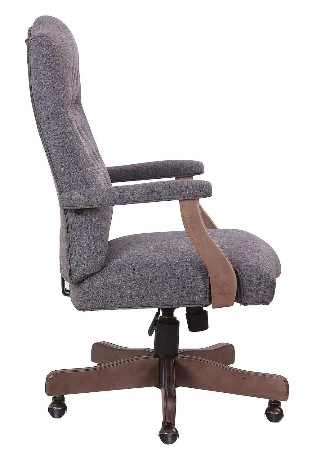 Traditional Executive Chair Slate Gray - Boss Office Products: Driftwood Base, Brass Castors, Pneumatic Lift