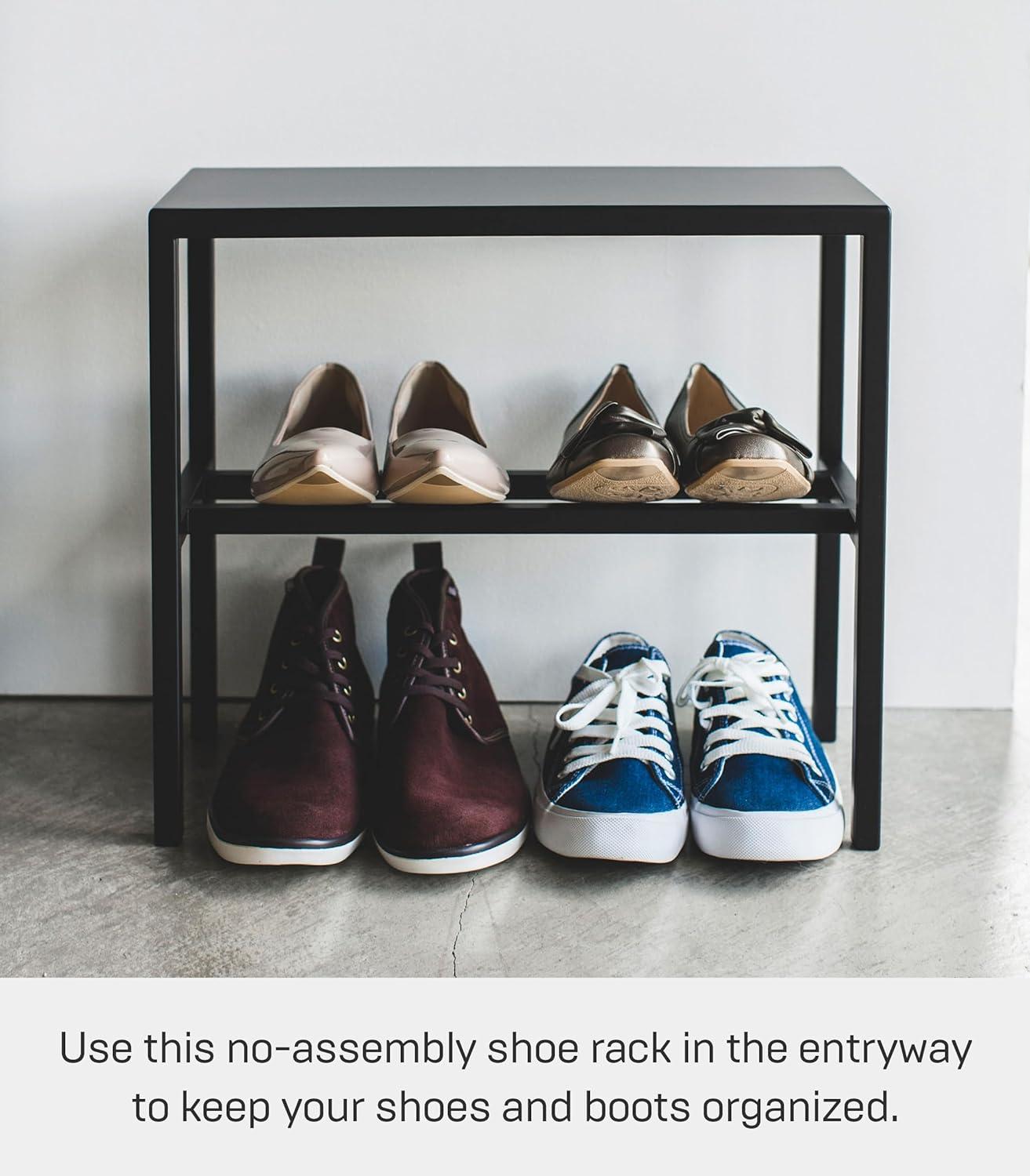 Black Metal 2-Tier Entryway Shoe Organizer