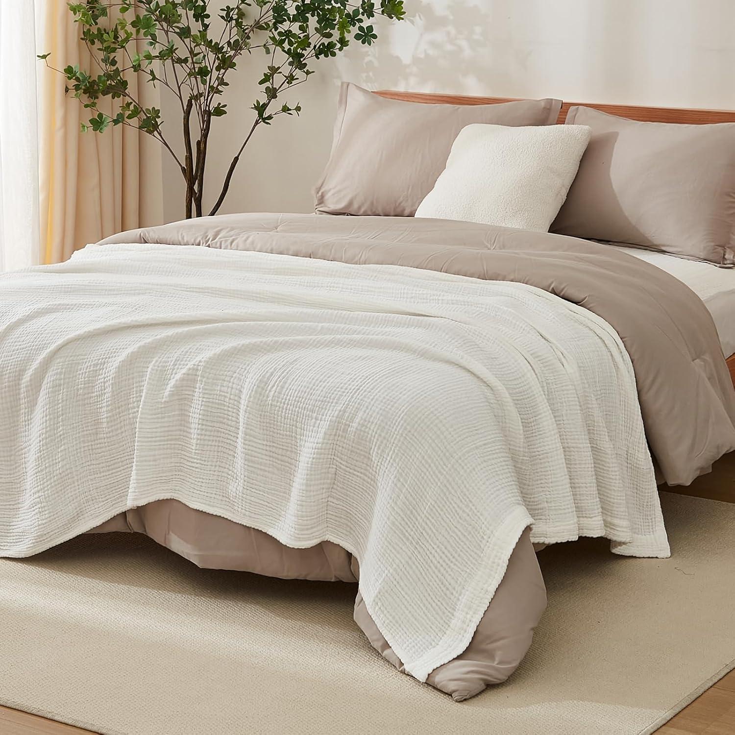 XXKQ Cotton Throw Blanket Large 50"x70" 100% Muslin for Couch Breathable Gauze All Season Soft and Lightweight Pre-Washed