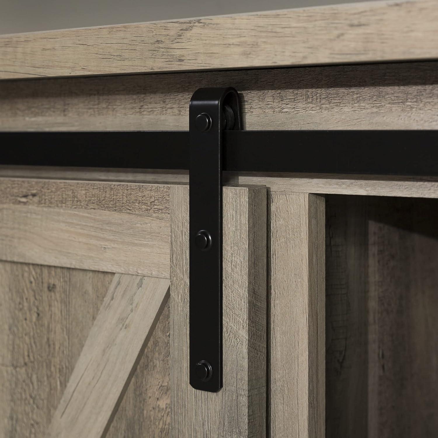 58" Modern Farmhouse Wood TV Stand with Sliding Barn Doors - Solid White Oak