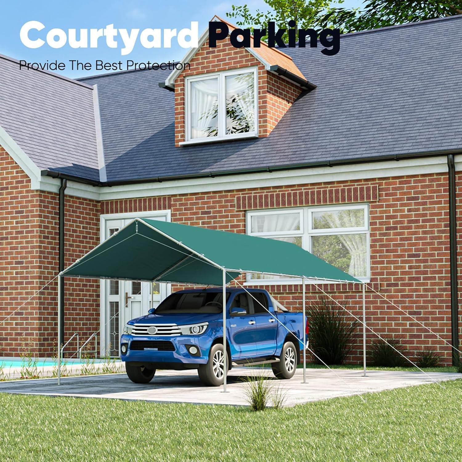 Outdoor Heavy Duty Carport 10 X 20 Ft, Car Canopy Tent with Reinforced Steel Cables (Green)