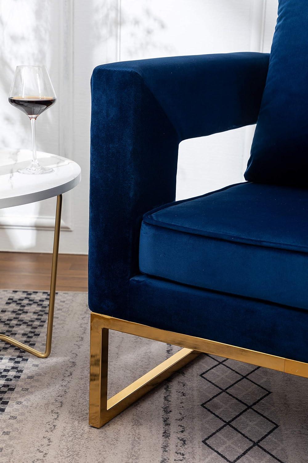 Roundhill Furniture Lenola Upholstered Accent Arm Chair, Blue 29.75D x 27.5W x 34.5H Inch