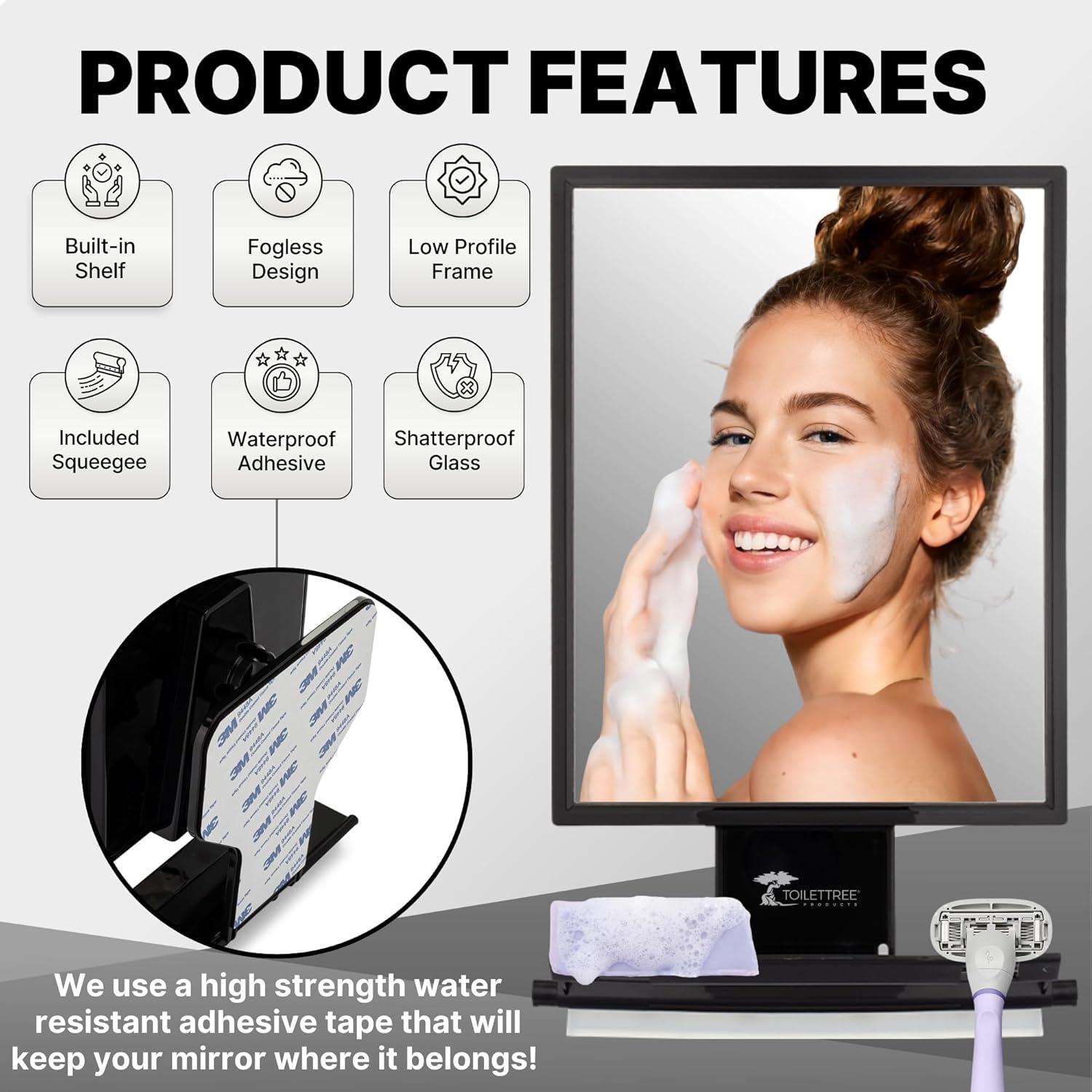 ToiletTree Products Fogless Shower Mirror with Squeegee, Adjustable Shaving Mirror