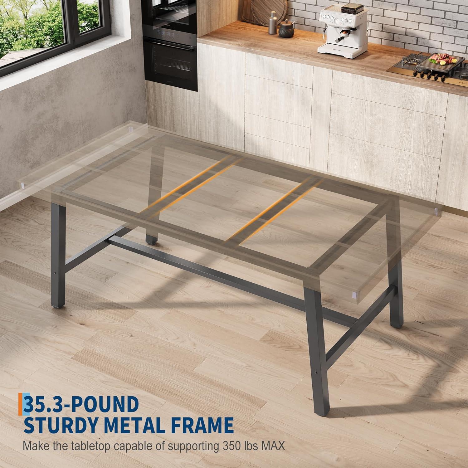 Industrial Dining Table for 6~8 People, 78.7" Long Rectangle Dining Tables, Wooden Kitchen Table