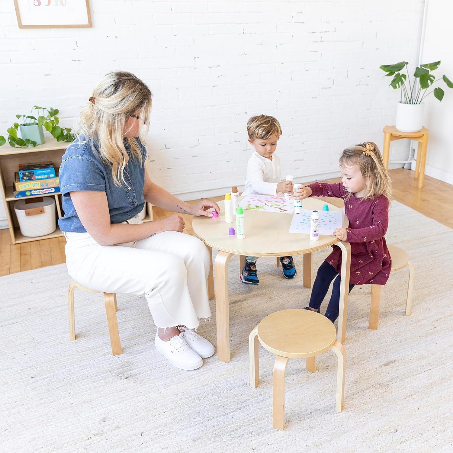 ECR4Kids Bentwood Round Table and Curved Back Chair Set, Kids Furniture, 5-Piece