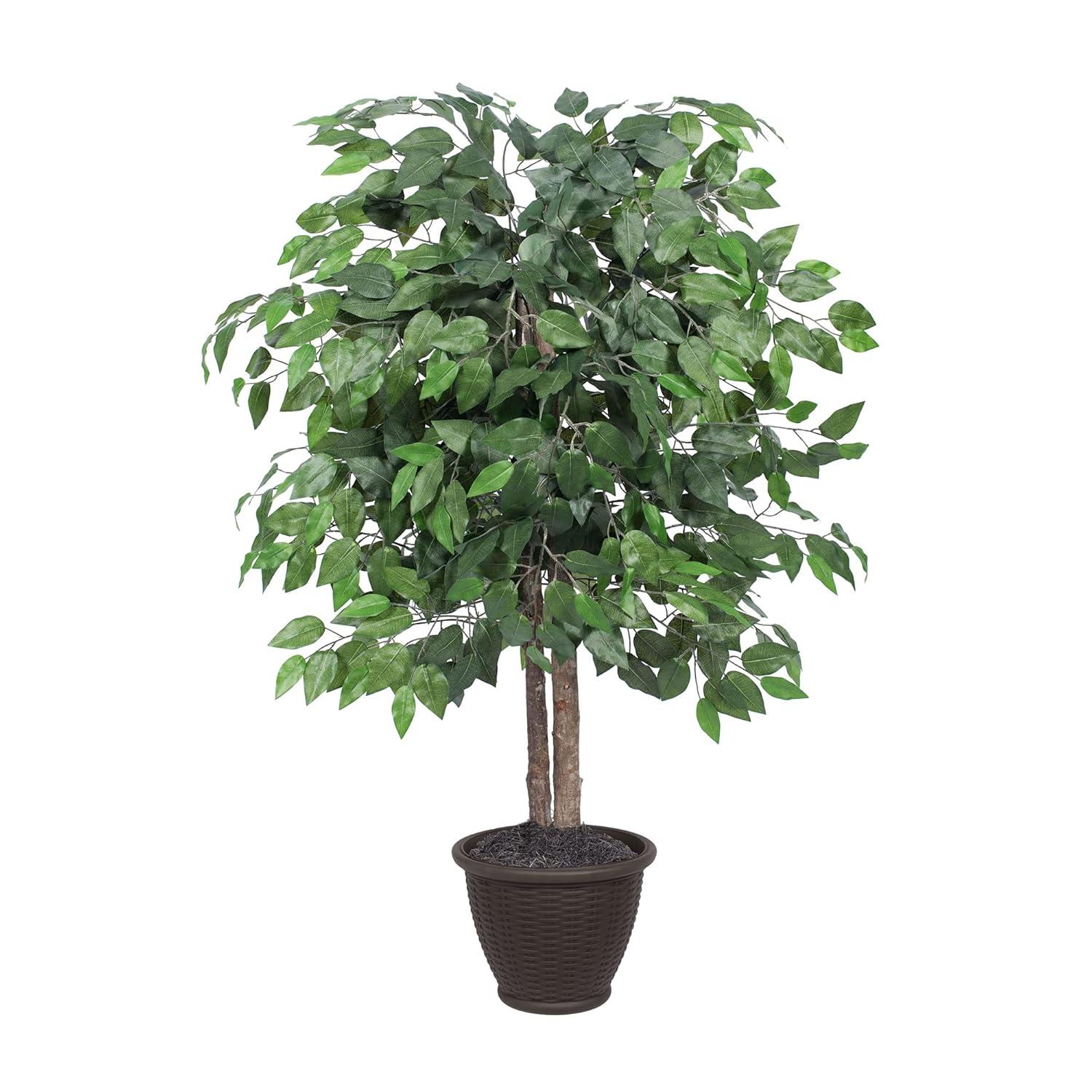 Vickerman 4' Artificial Ficus Bush, Brown Plastic Container.