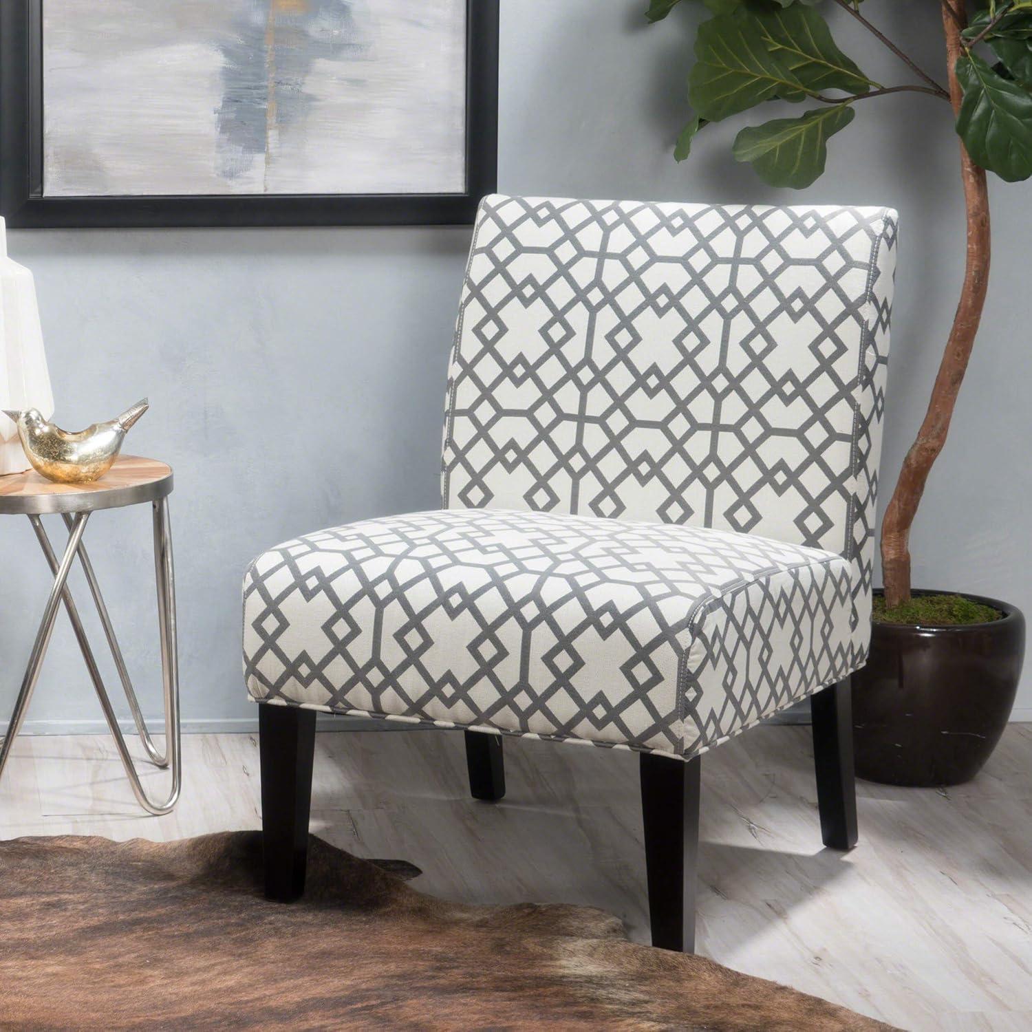 Kassi Accent Chair Gray Geometric Patterned - Christopher Knight Home: Polyester Upholstery, Rubberwood Frame