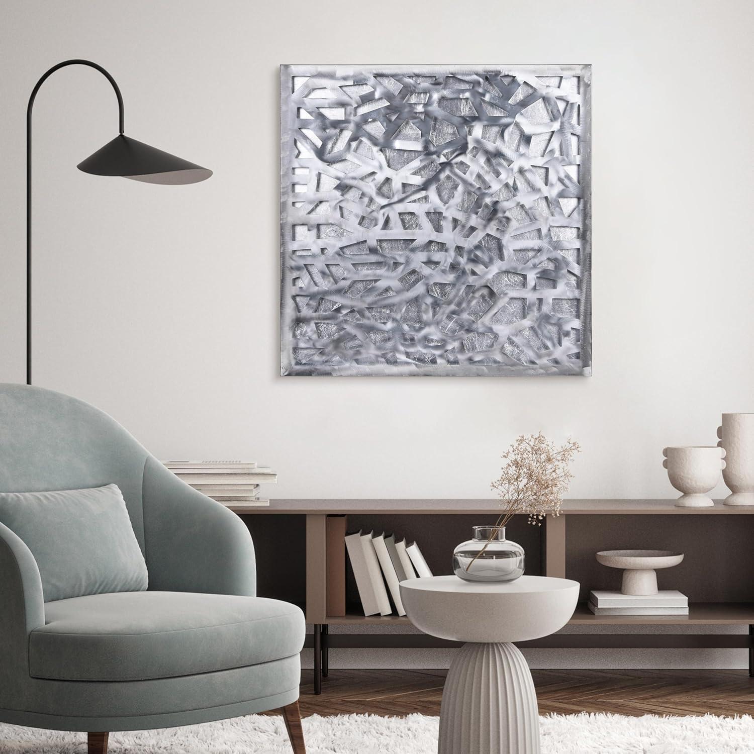 Empire Art Direct PSL-19309-3232 'Silver Enigma' Polished Steel Silver Leaf 3D Abstract Metal Wall Art