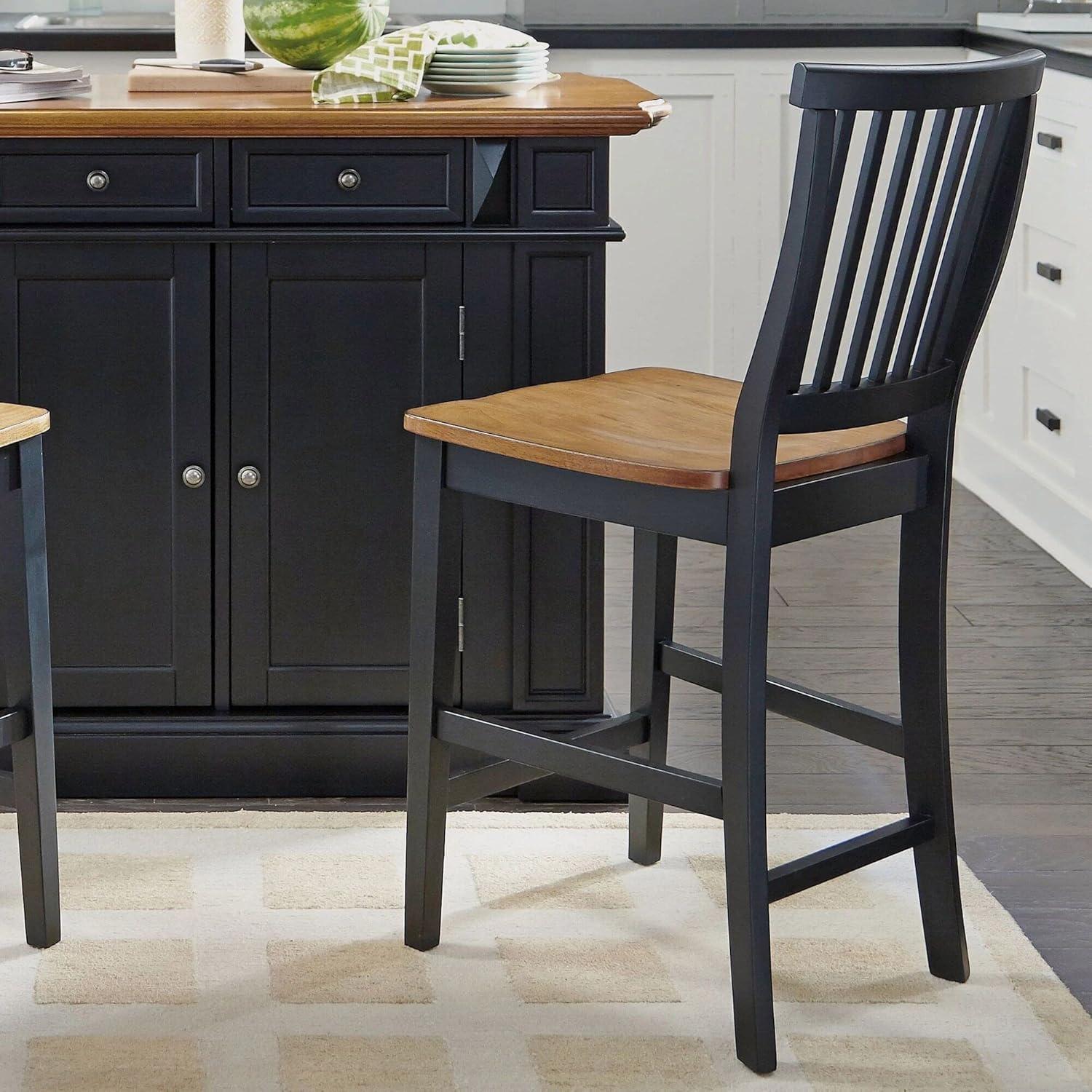 Cottage Comfort Black and Oak 24" Counter Stool with Slat Back