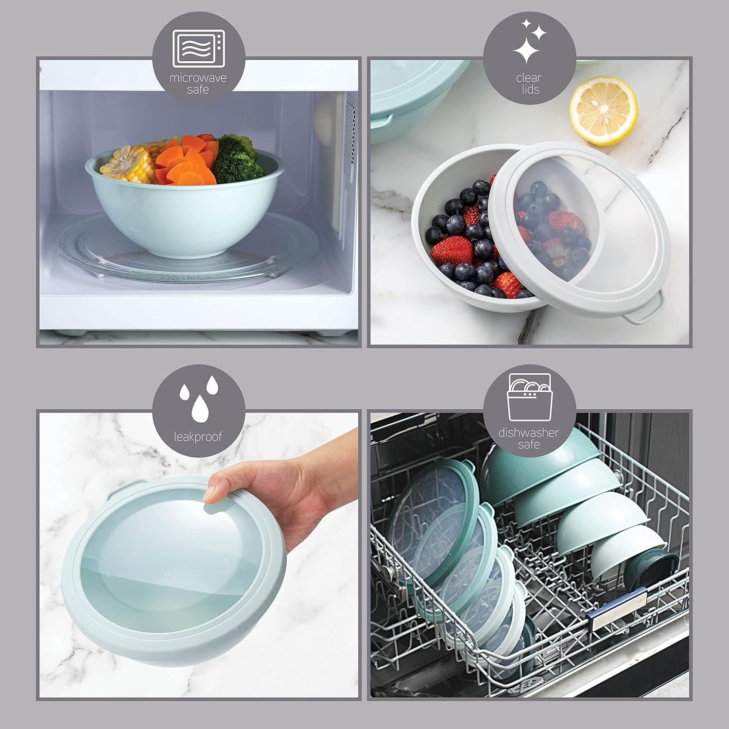 Cook with Color Mixing Bowls with TPR Lids - 12 Piece Plastic Nesting Bowls Set includes 6 Prep Bowls and 6 Lids
