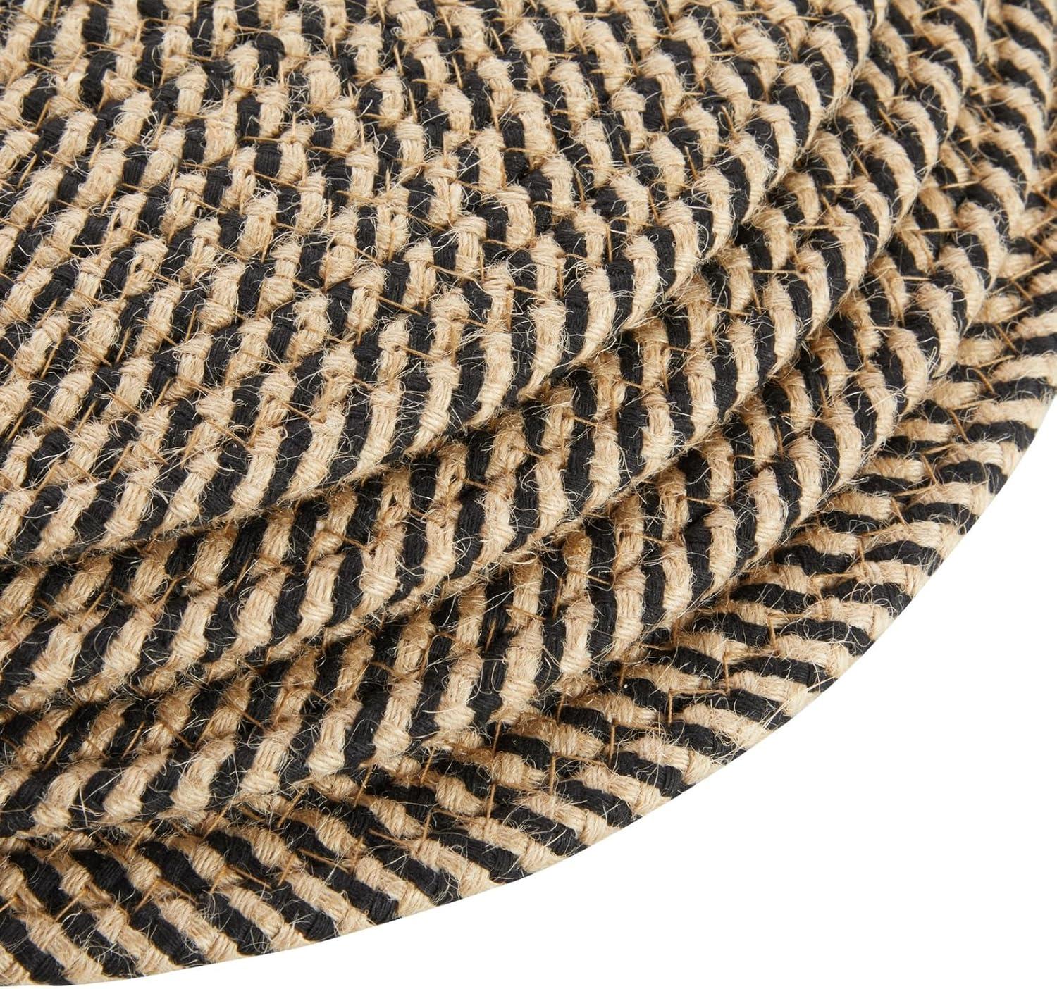 Farmlyn Creek Set of 4 Round Jute Placemats for Table, Woven Charger Mats for Plates (Blue and Tan Pattern, 13 in)