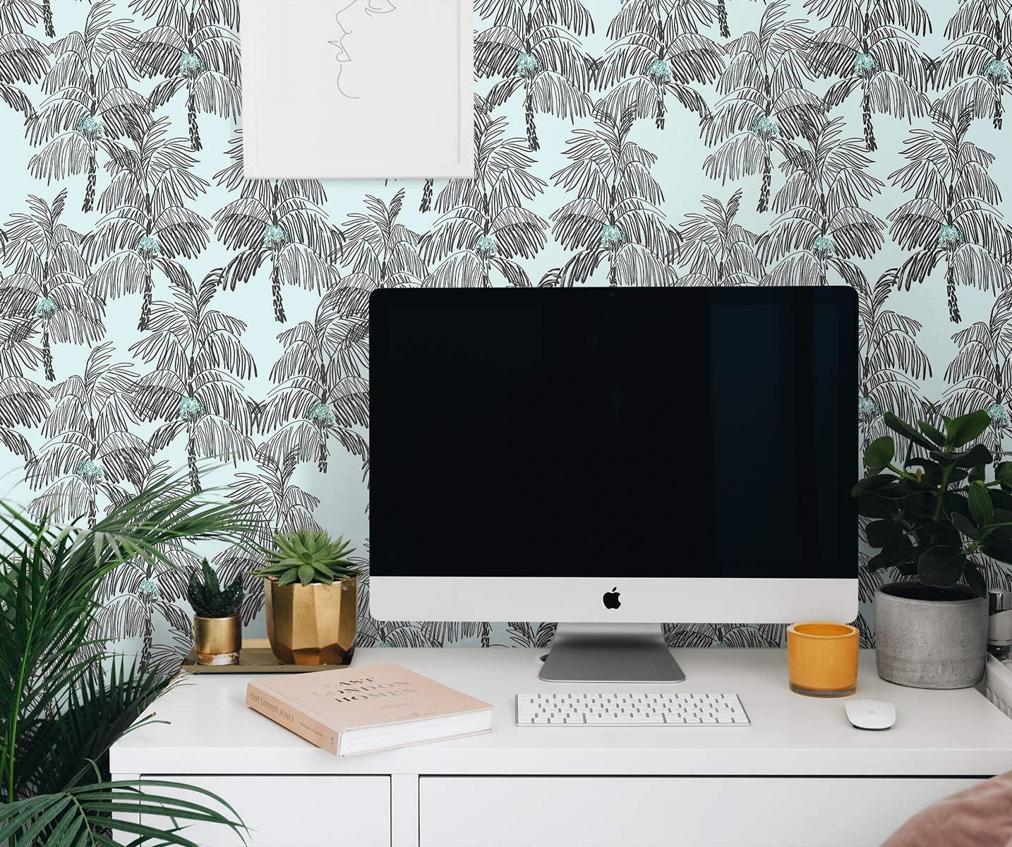 NextWall  Palm Beach Peel and Stick Wallpaper Sky Blue & Black