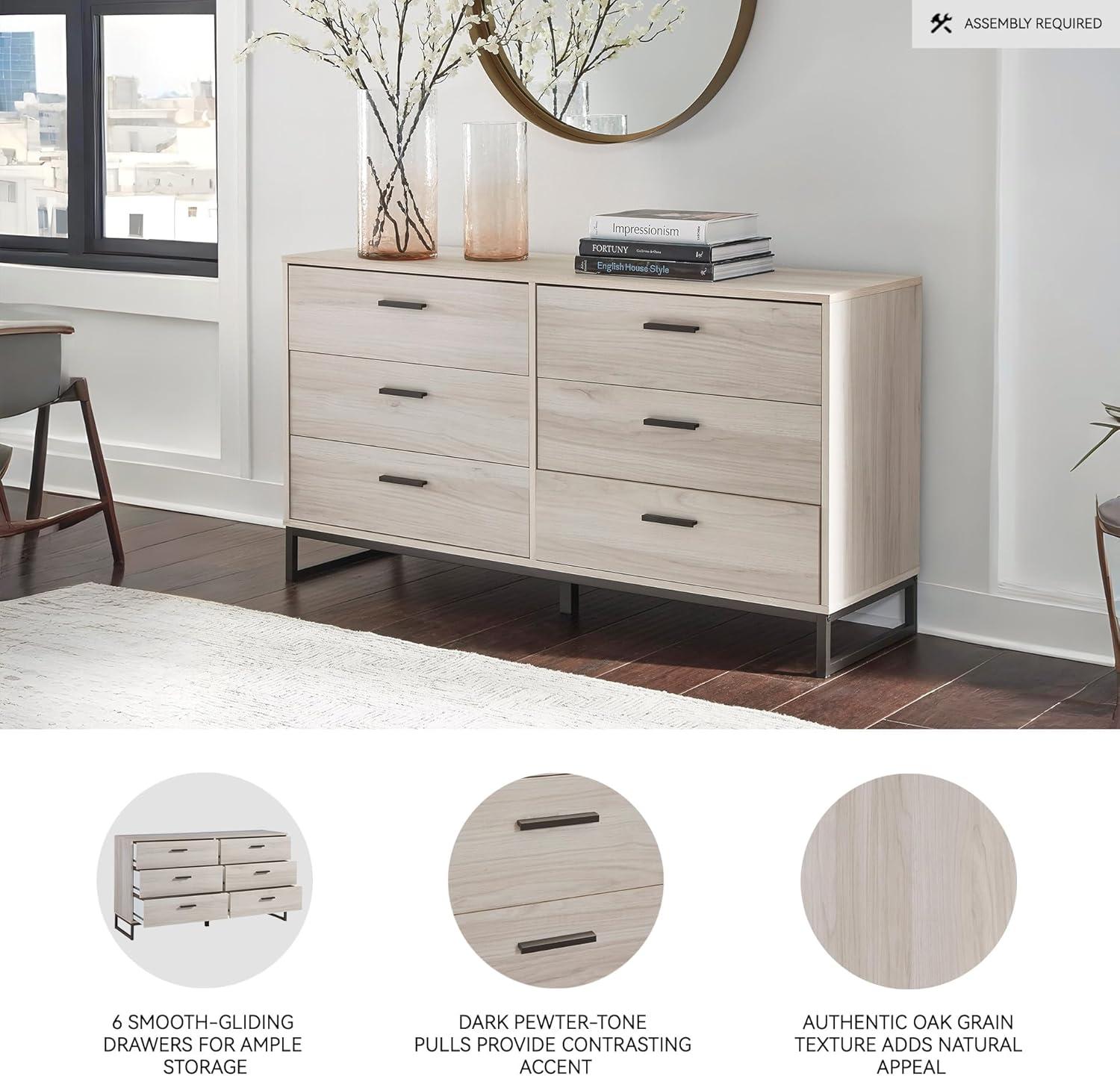 Signature Design by Ashley Contemporary Socalle 6 Drawer Dresser, Light Natural