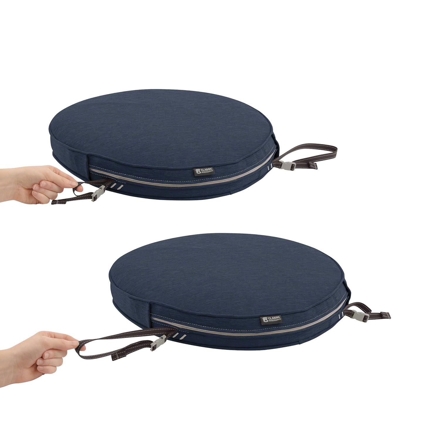 Classic Accessories Montlake Fade Safe Heather Indigo Round Outdoor Seat Cushion