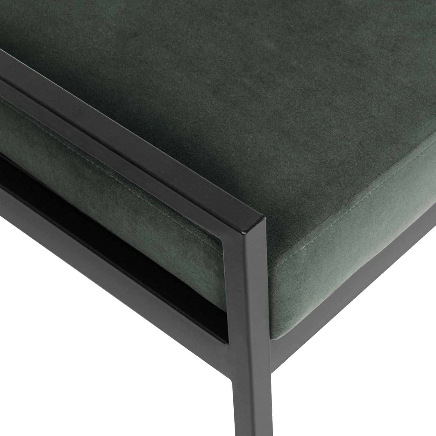 HomePop Modern Metal Bench Loden Green: Upholstered Rectangle for Entryway, End of Bed