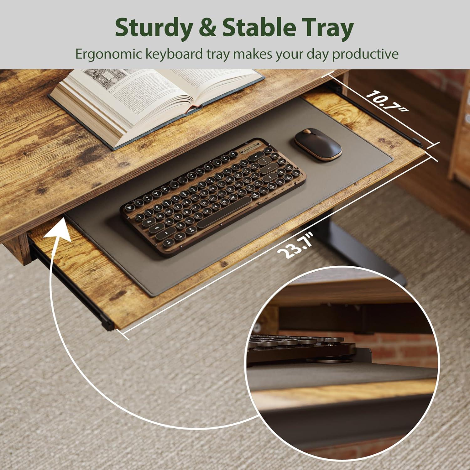 Agilestic Adjustable Height Electric Standing Desk with Storage Wooden Drawer, 55 x 24 Inches Stand Up Home Office Computer Gaming Table for Work Office Home, Rustic Brown