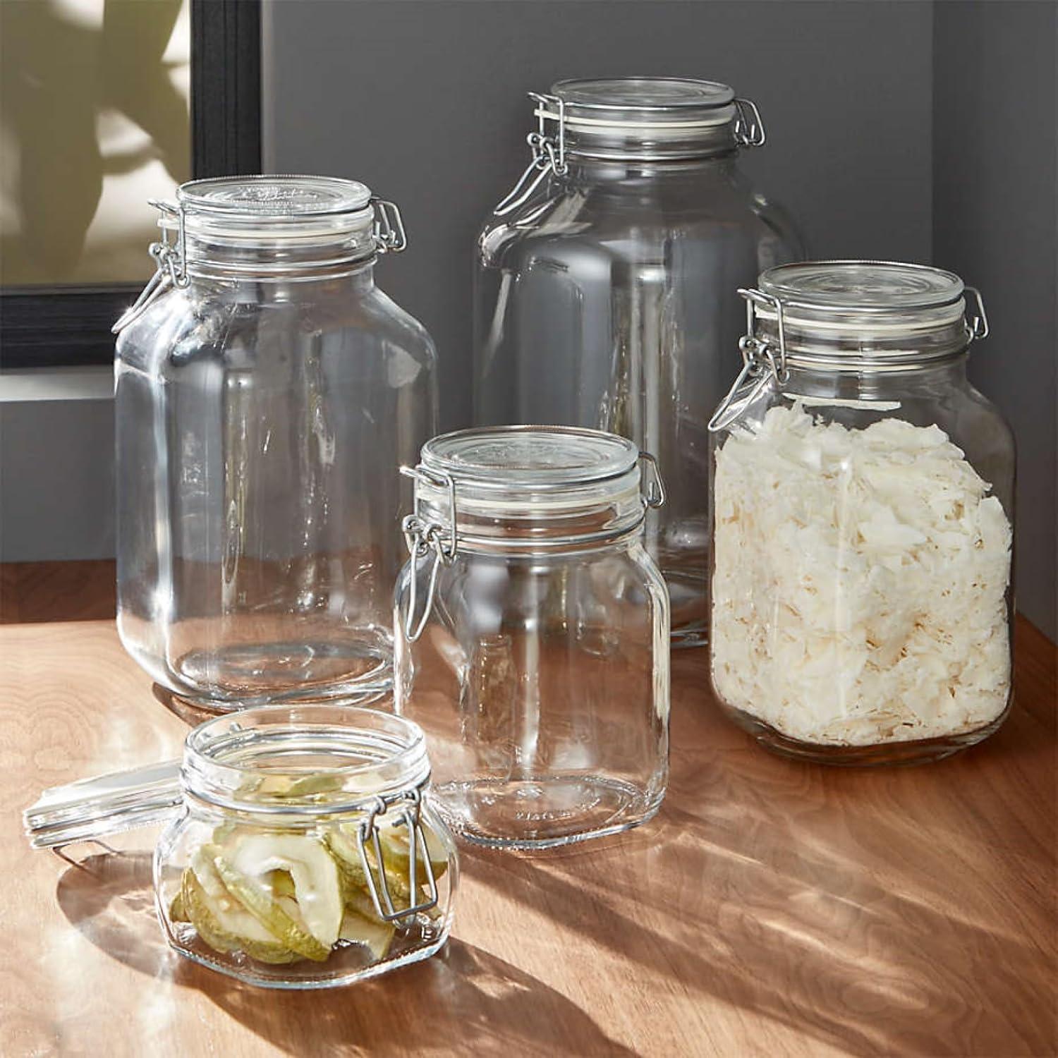 Bormioli Rocco Fido 5L Glass Jar - 169oz Airtight Storage with Metal Clamp & Rubber Gasket - Great for Kitchen Organization, Made in Italy