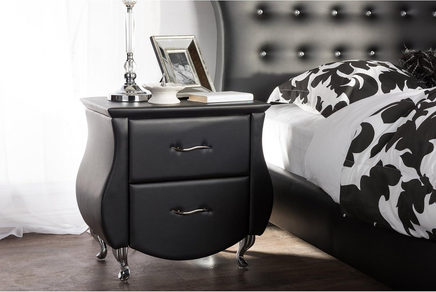 Erin Modern And Contemporary Faux Leather Upholstered Nightstand - Black - Baxton Studio: Elegant Bedside Table with Storage Drawer