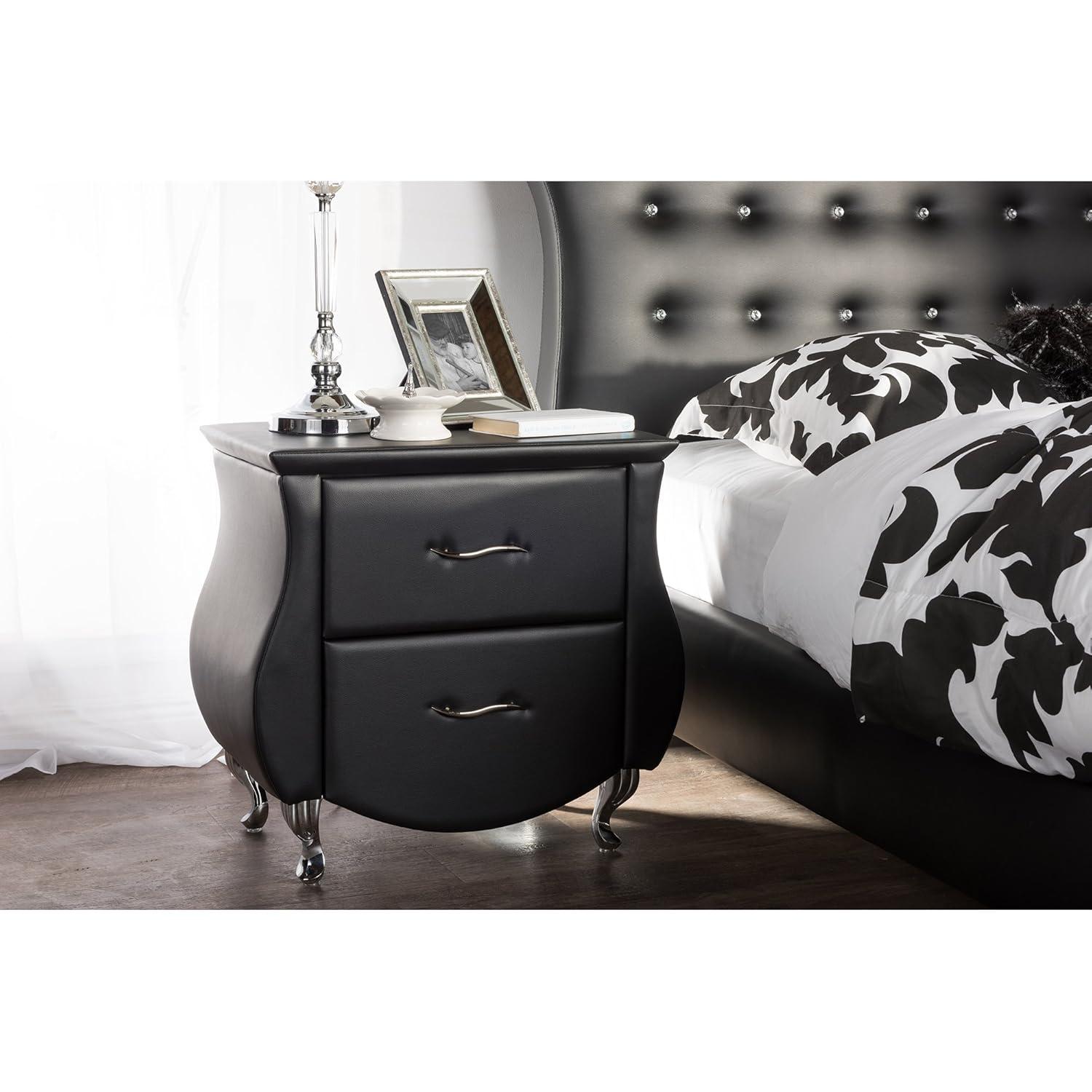 Erin Modern And Contemporary Faux Leather Upholstered Nightstand - Black - Baxton Studio: Elegant Bedside Table with Storage Drawer