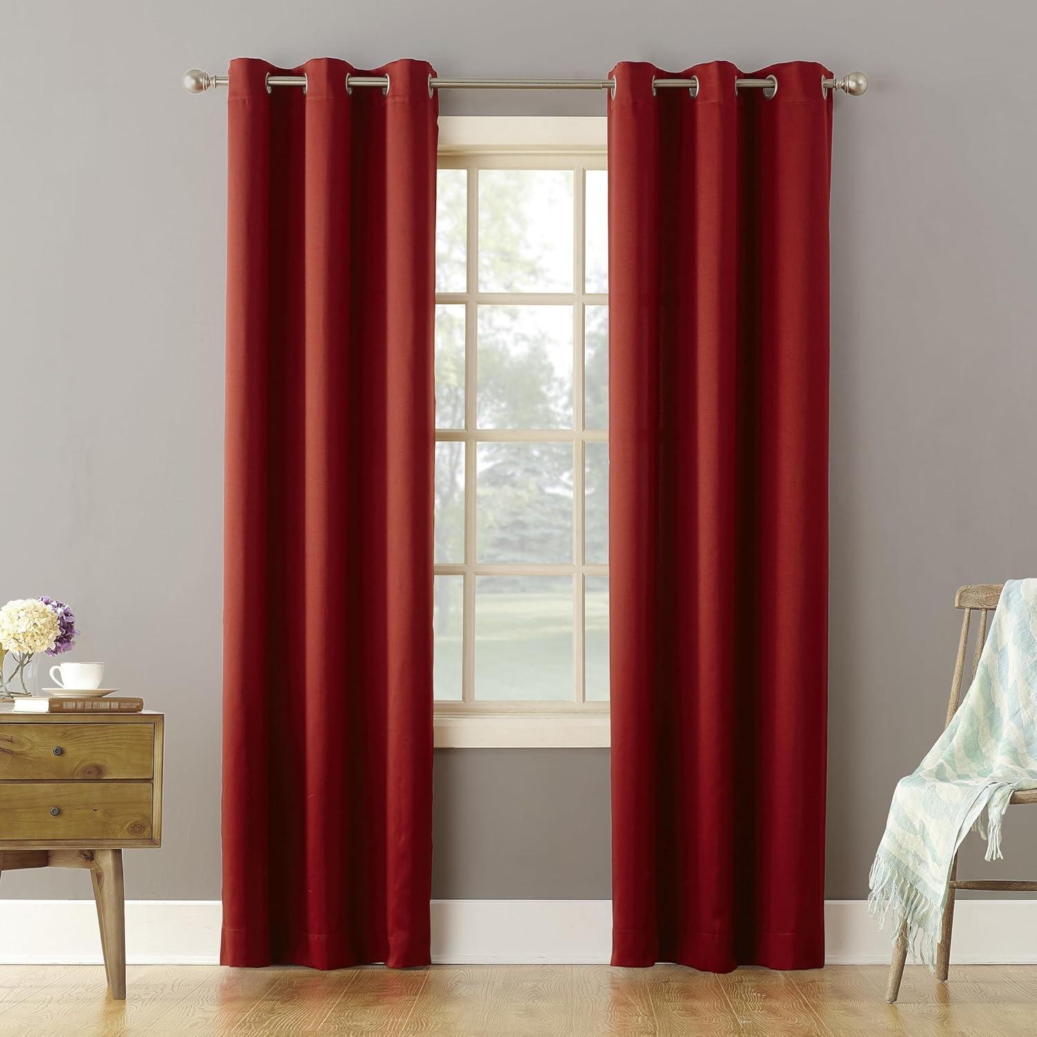Sun Zero Talita 1 Piece Solid Print Room Darkening Curtain Panel, 40" X 63", 40"X63", Brick Red