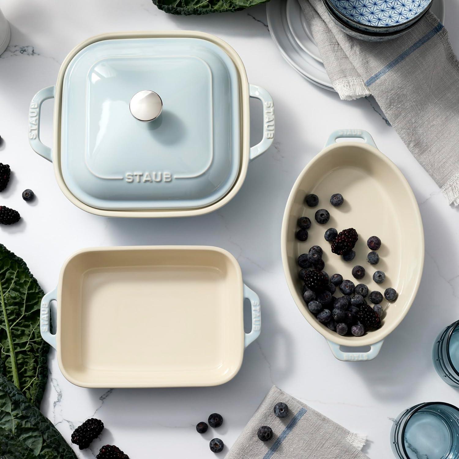 Staub Staub Ceramic 4-Pc Baking Pans Set, Casserole Dish With Lid, Brownie Pan,