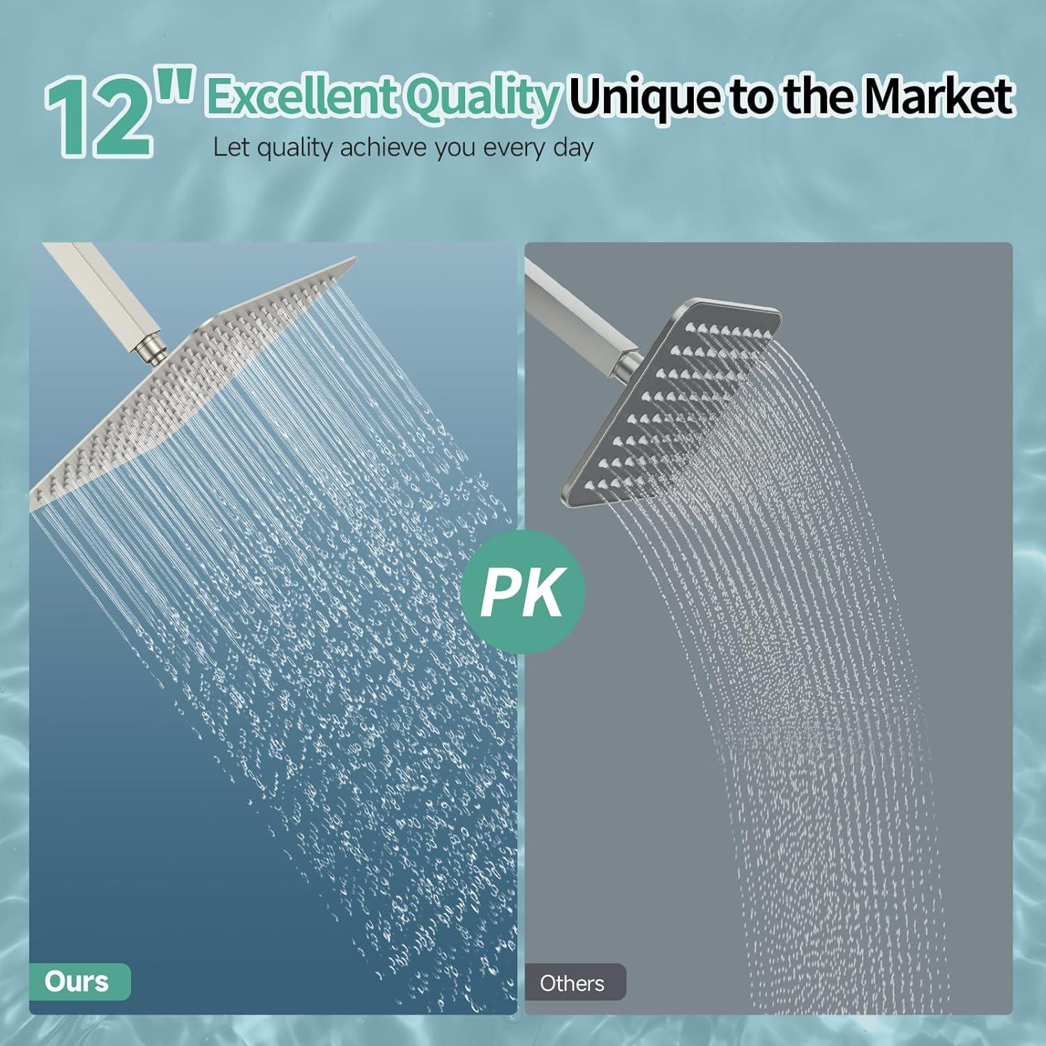 SR SUN RISE 12 Inch Rain Shower Head, High Pressure Rainfall Showerhead Large Waterfall Shower Head Ultra Thin Water Saving, Brushed Nickel 304 Stainless Steel