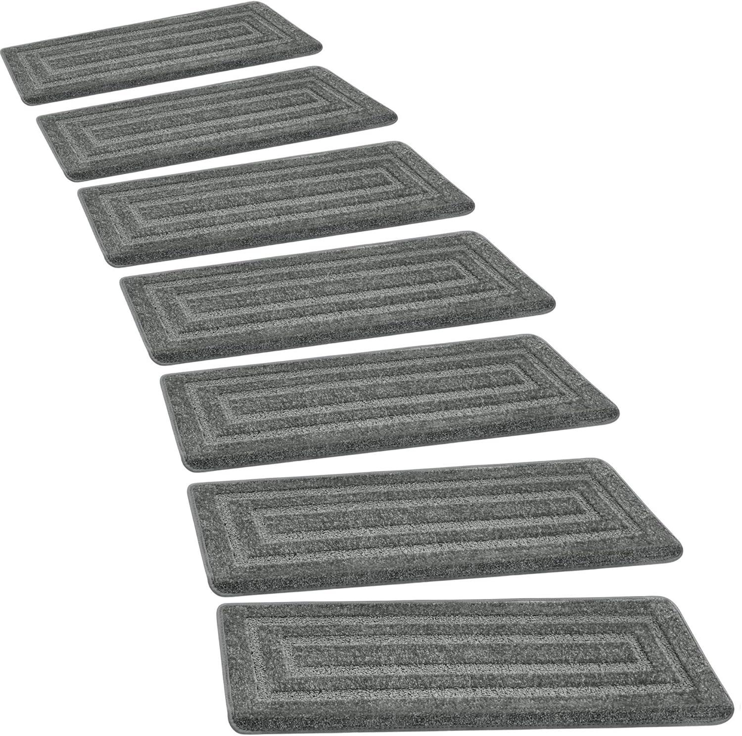 PURE ERA Bullnose Carpet Stair Treads Protectors for Wooden Steps 9.5" x 30"x1.2" Pet Friendly Tape Free Non-Slip (Set of 14 Pieces,Gray Rectangle)