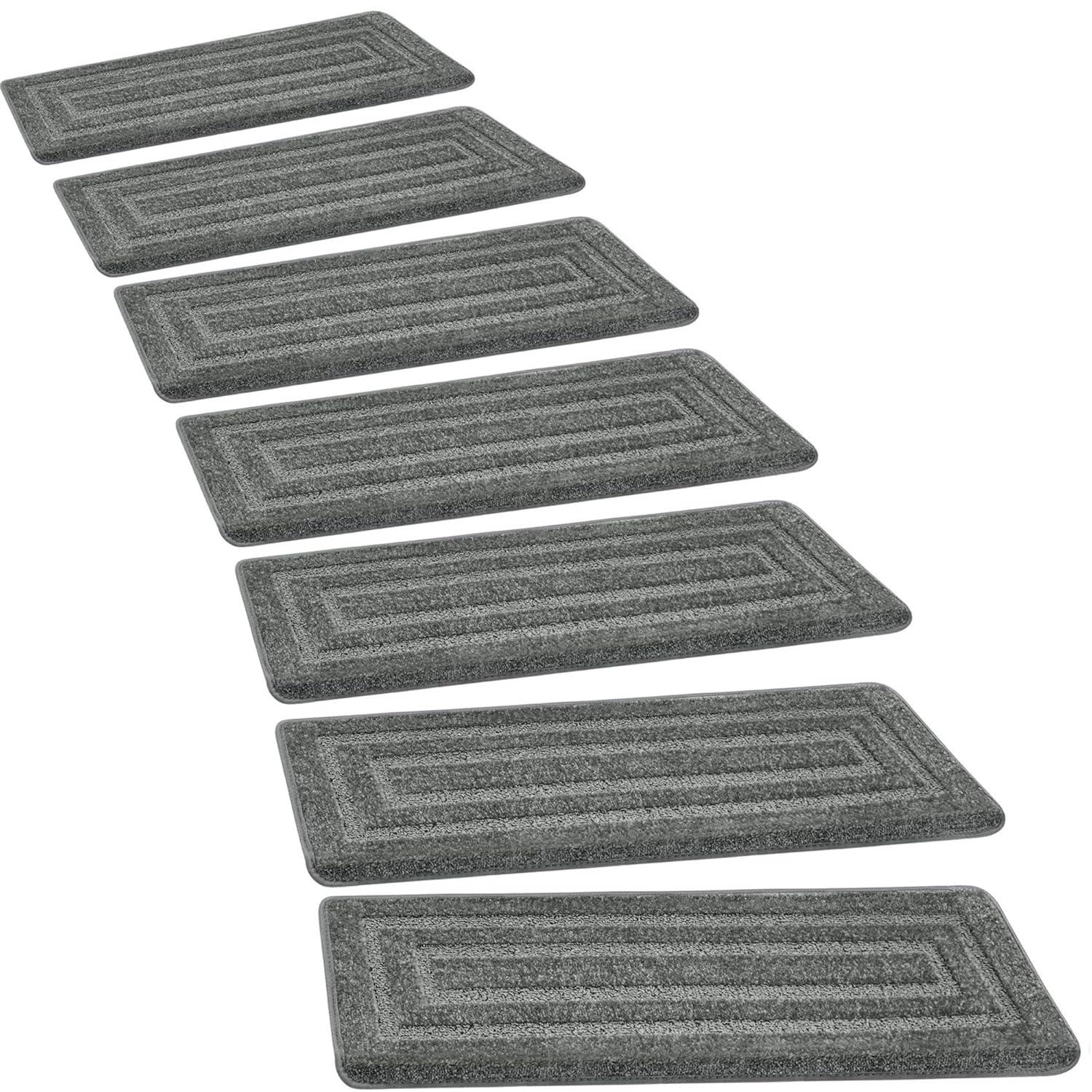 PURE ERA Bullnose Carpet Stair Treads Protectors for Wooden Steps 9.5" x 30"x1.2" Pet Friendly Tape Free Non-Slip (Set of 14 Pieces,Gray Rectangle)