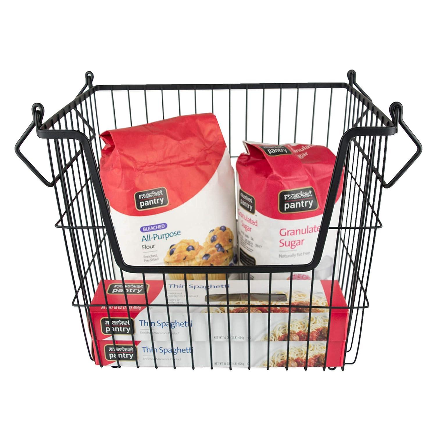 DII Design Imports Metal Wire Mesh Stackable Utility Storage Bin with Swinging Handles for Kitchens, Offices, and Living Rooms, Large, Cool Gray