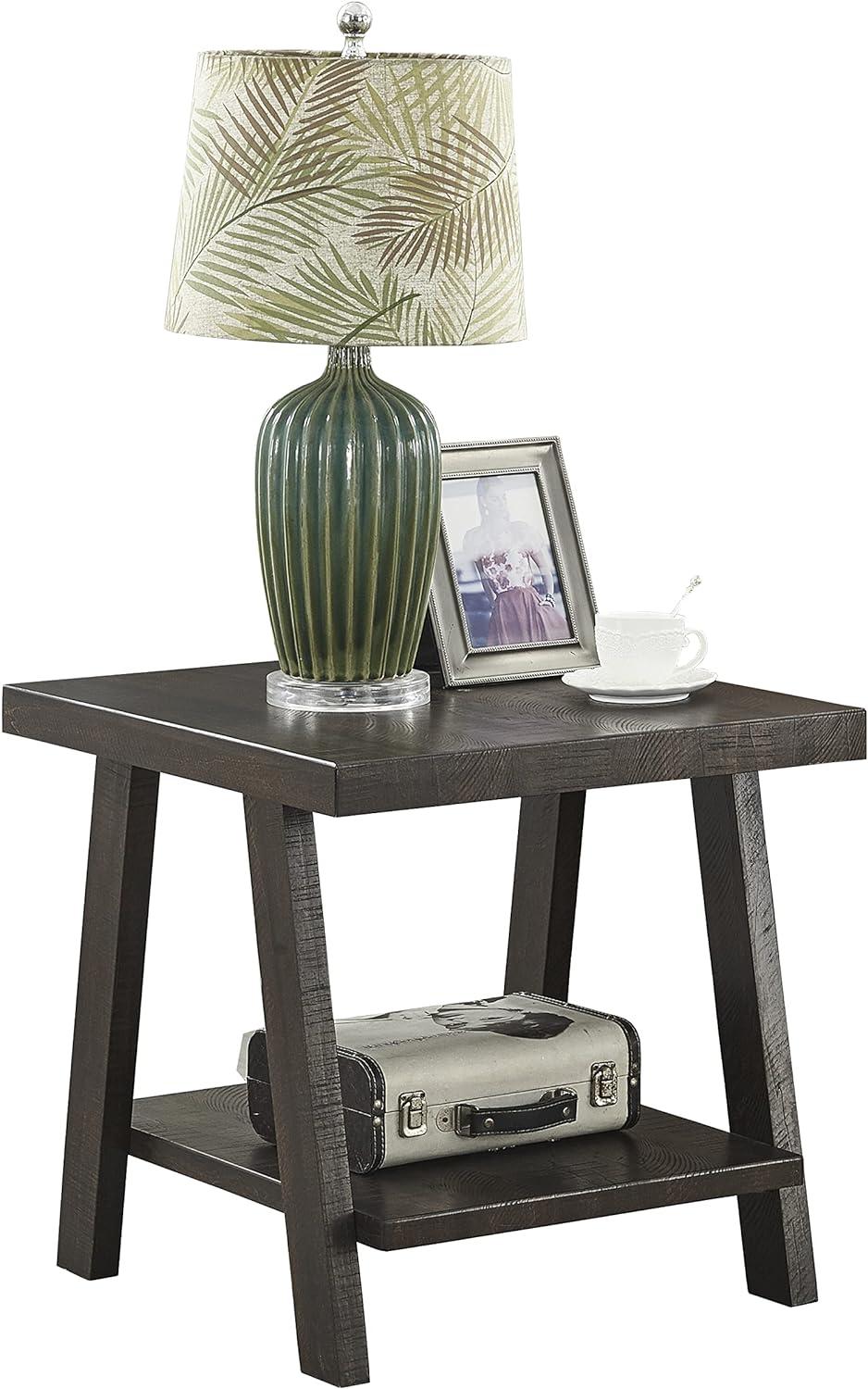 Roundhill Furniture Athens Contemporary Wood Shelf End Table in Weathered Espresso