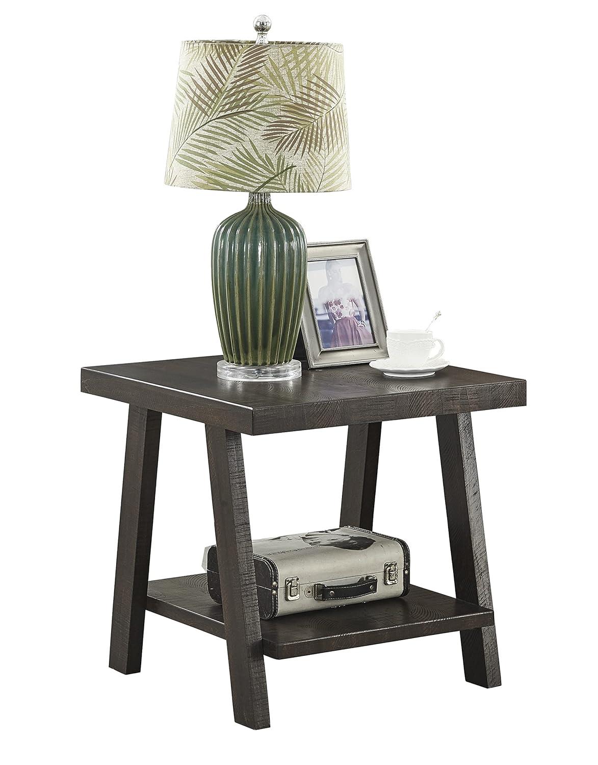 Roundhill Furniture Athens Contemporary Wood Shelf End Table in Weathered Espresso