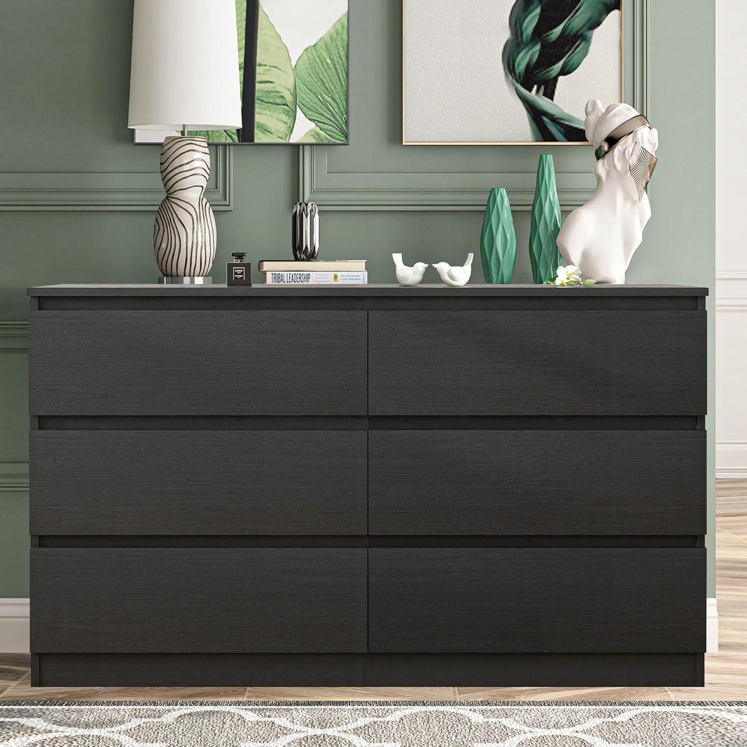 Hommoo 6 Drawer Double Dresser for Bedroom Black