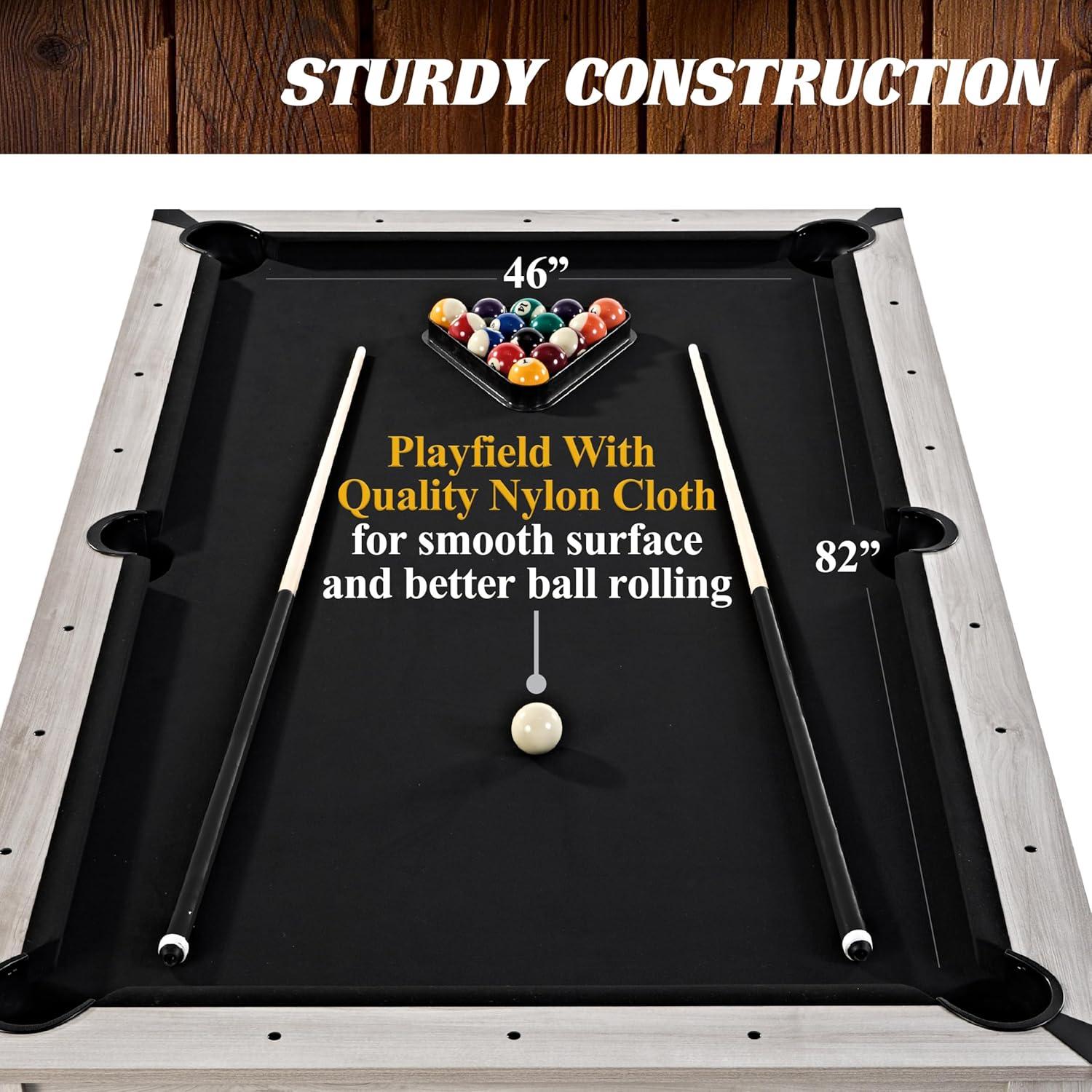 Barrington Billiards Monteray 7’ Pool Table, 3-in-1 with Dining Top & Rolling Storage Caddy