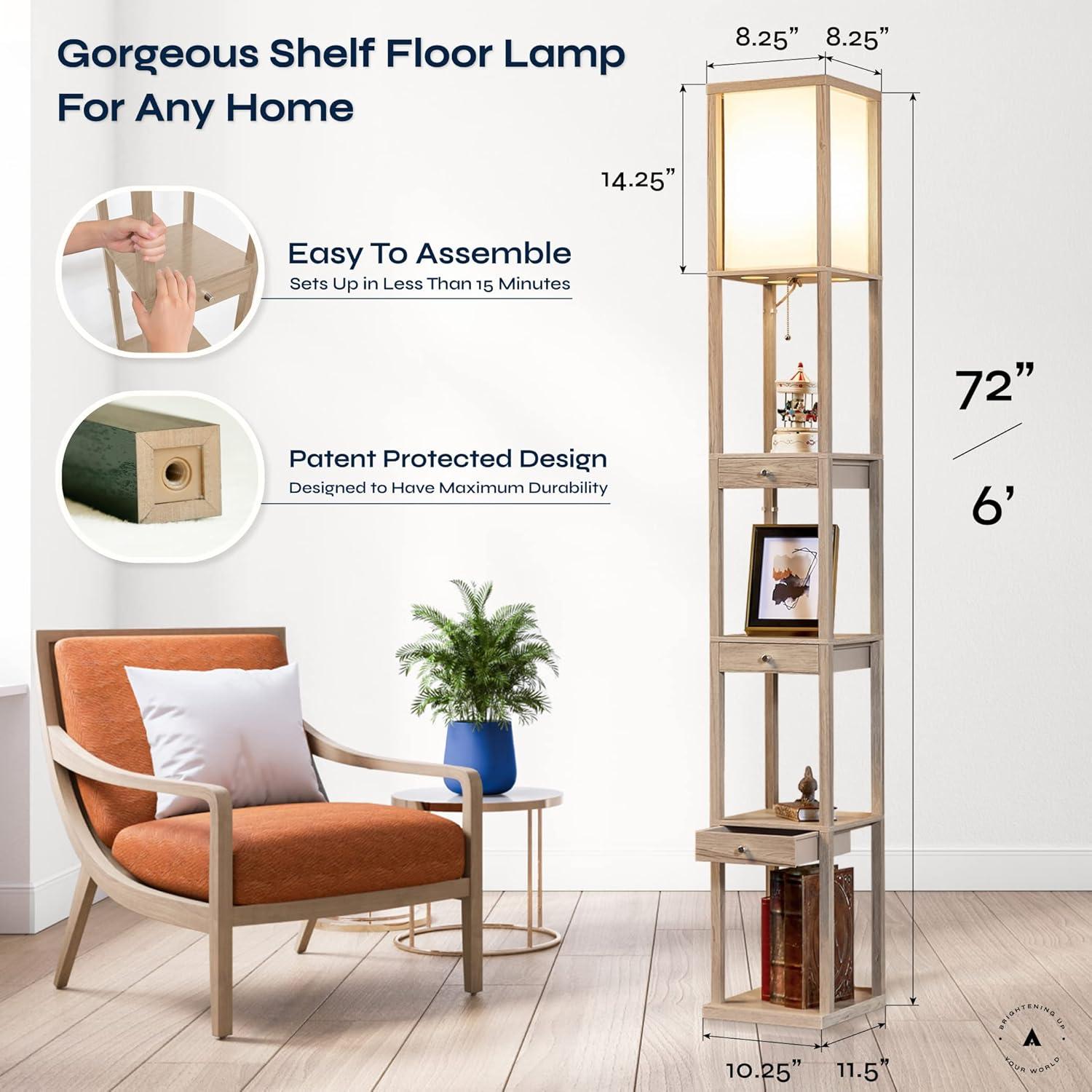 Latitude Run® 72" Column Floor Lamp With Shelves and 3 Drawers