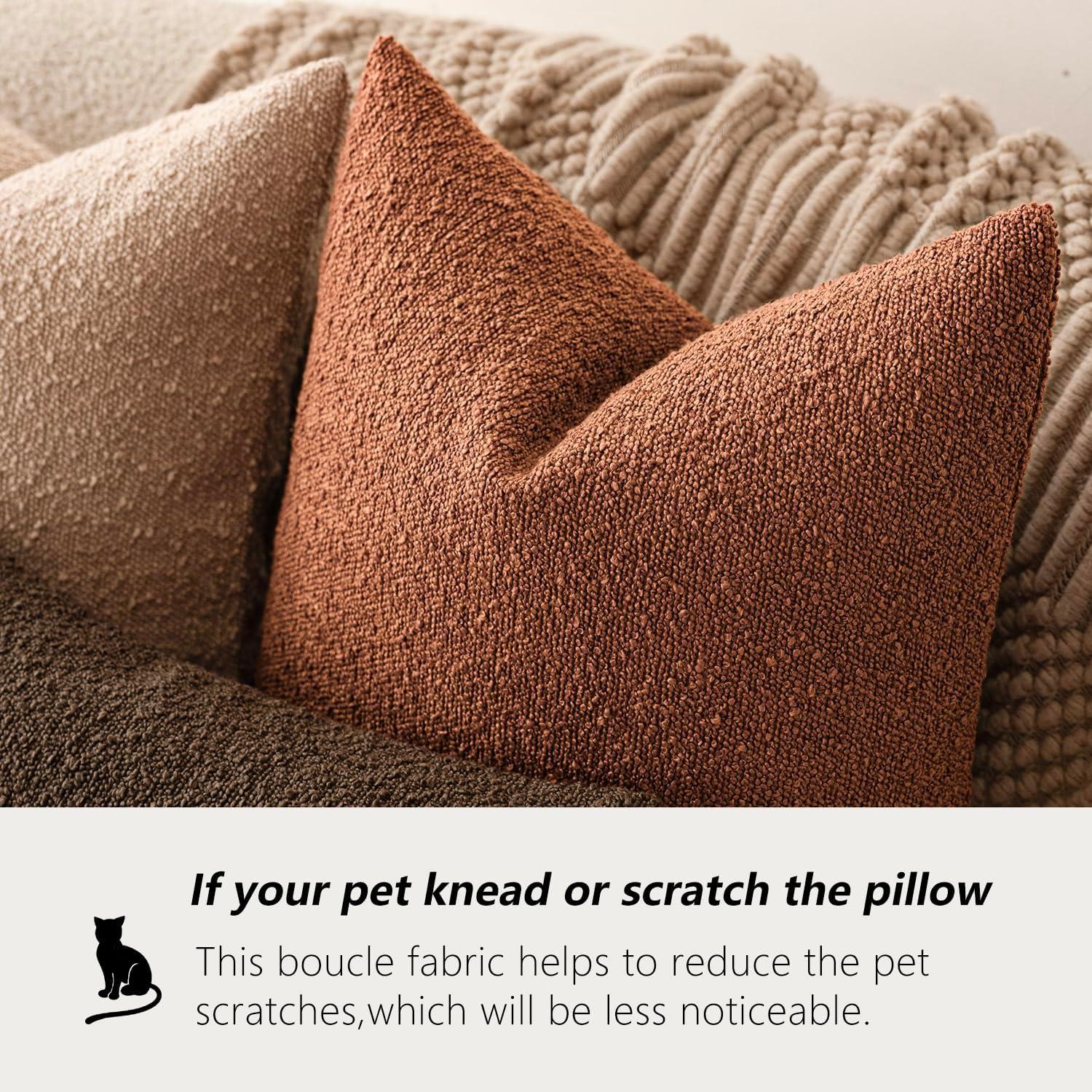 Boucle Decorative Throw Pillow Covers for Couch Set of 2, 18x18 inches, Beige