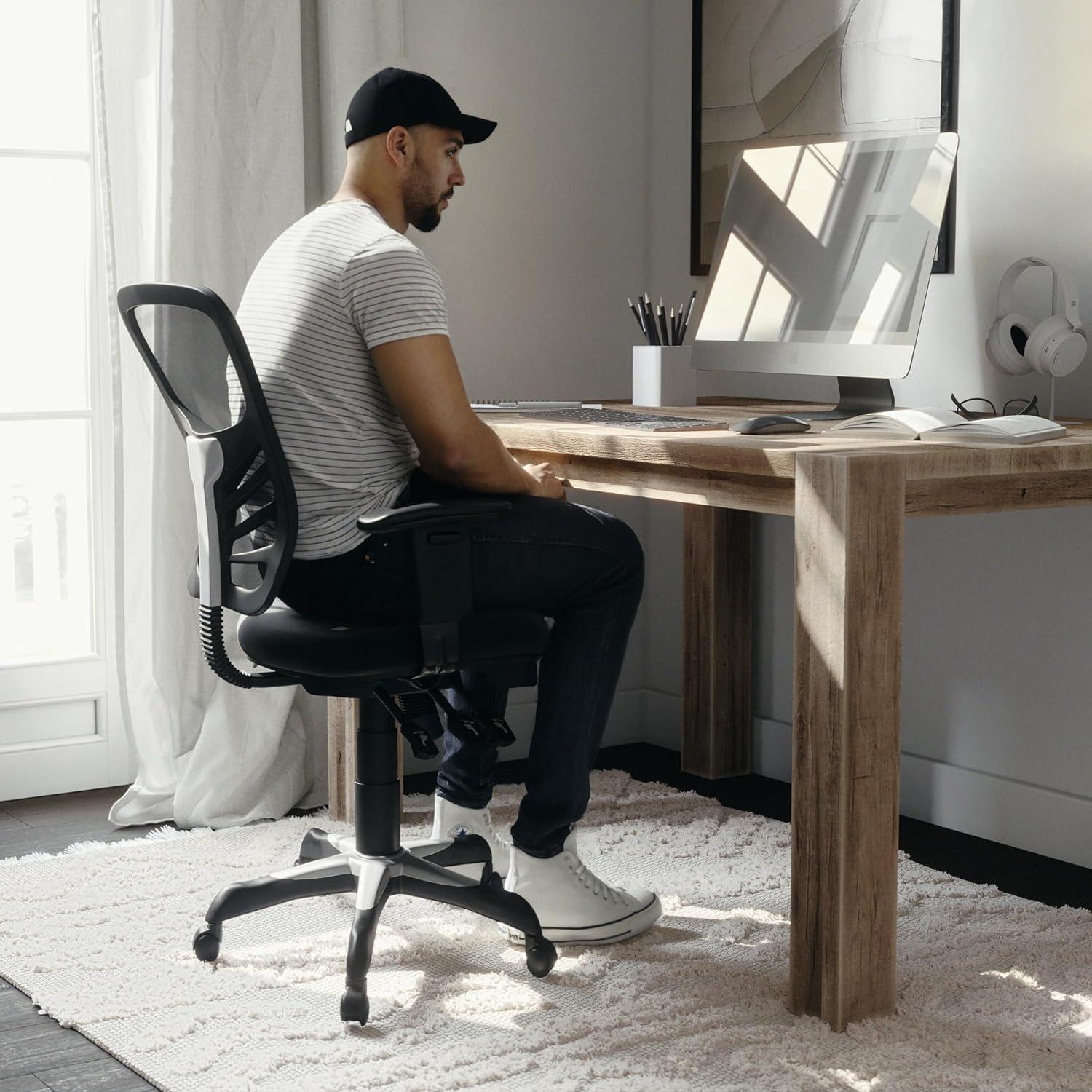 BizChair Mid-Back Black Mesh Multifunction Executive Swivel Ergonomic Office Chair with Adjustable Arms