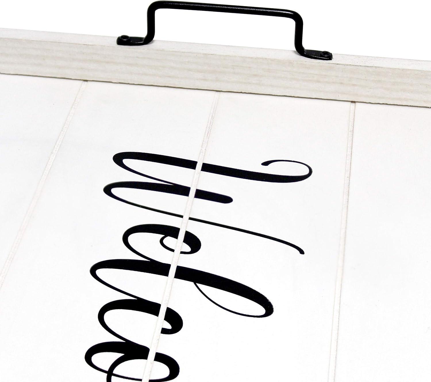 Elegant Designs 15.5" x 12" Decorative Wood Serving Tray, "Welcome", White Wash