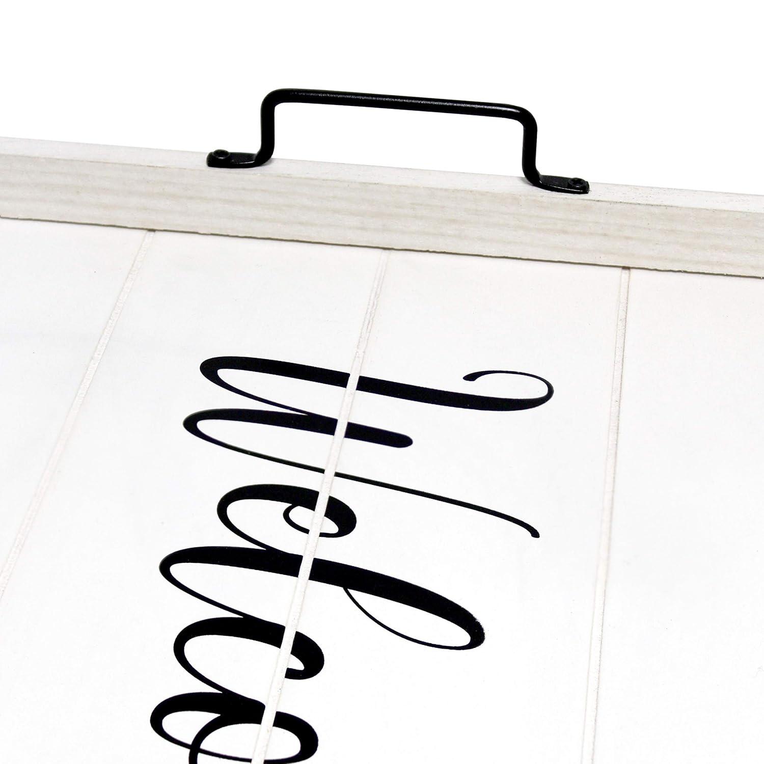 Elegant Designs 15.5" x 12" Decorative Wood Serving Tray, "Welcome", White Wash