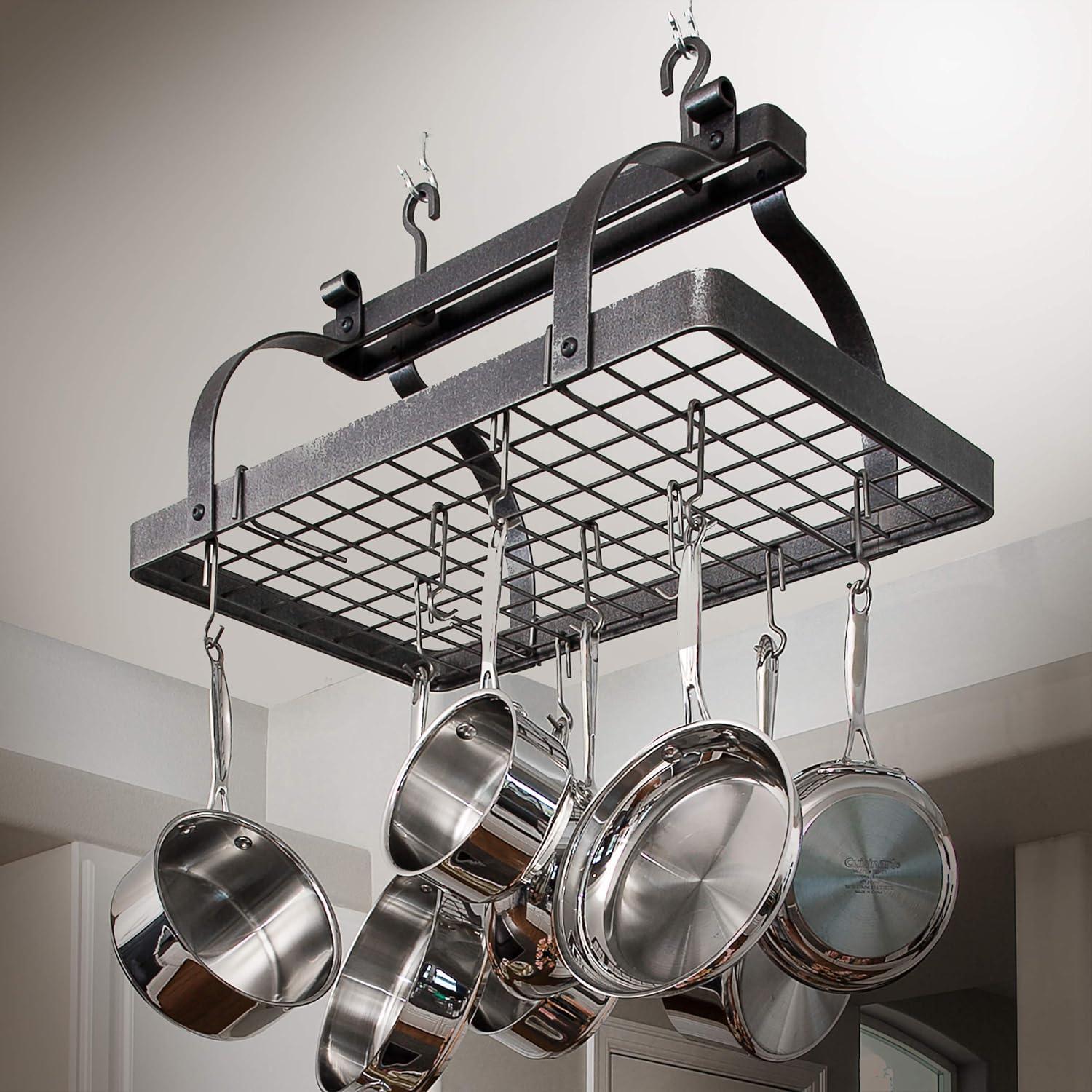 Signature 30" Rectangle Ceiling Pot Rack with Tigerwood & 24 Hooks