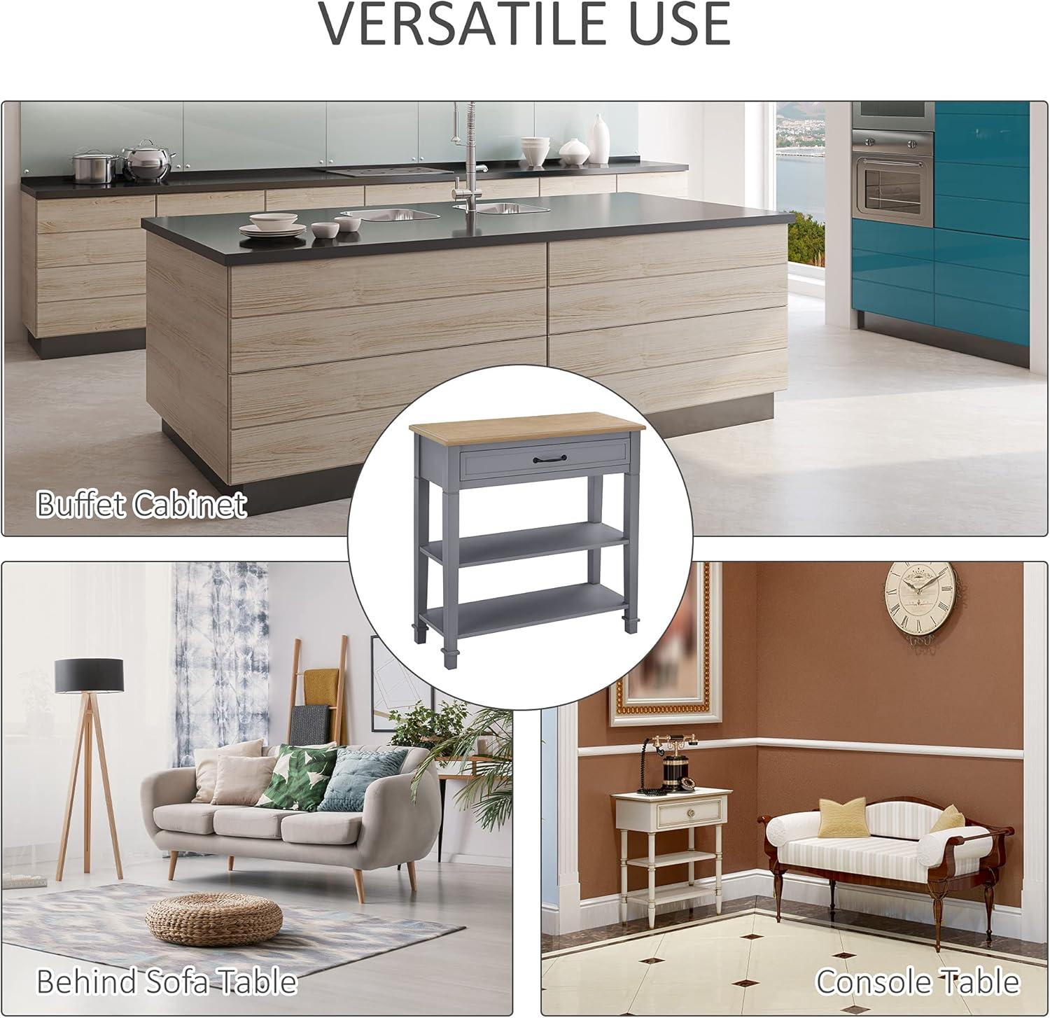 HOMCOM Entry Way Table Modern Style Sofa Console with Drawer and Shelves, Sturdy Build, and Large Storage, Gray